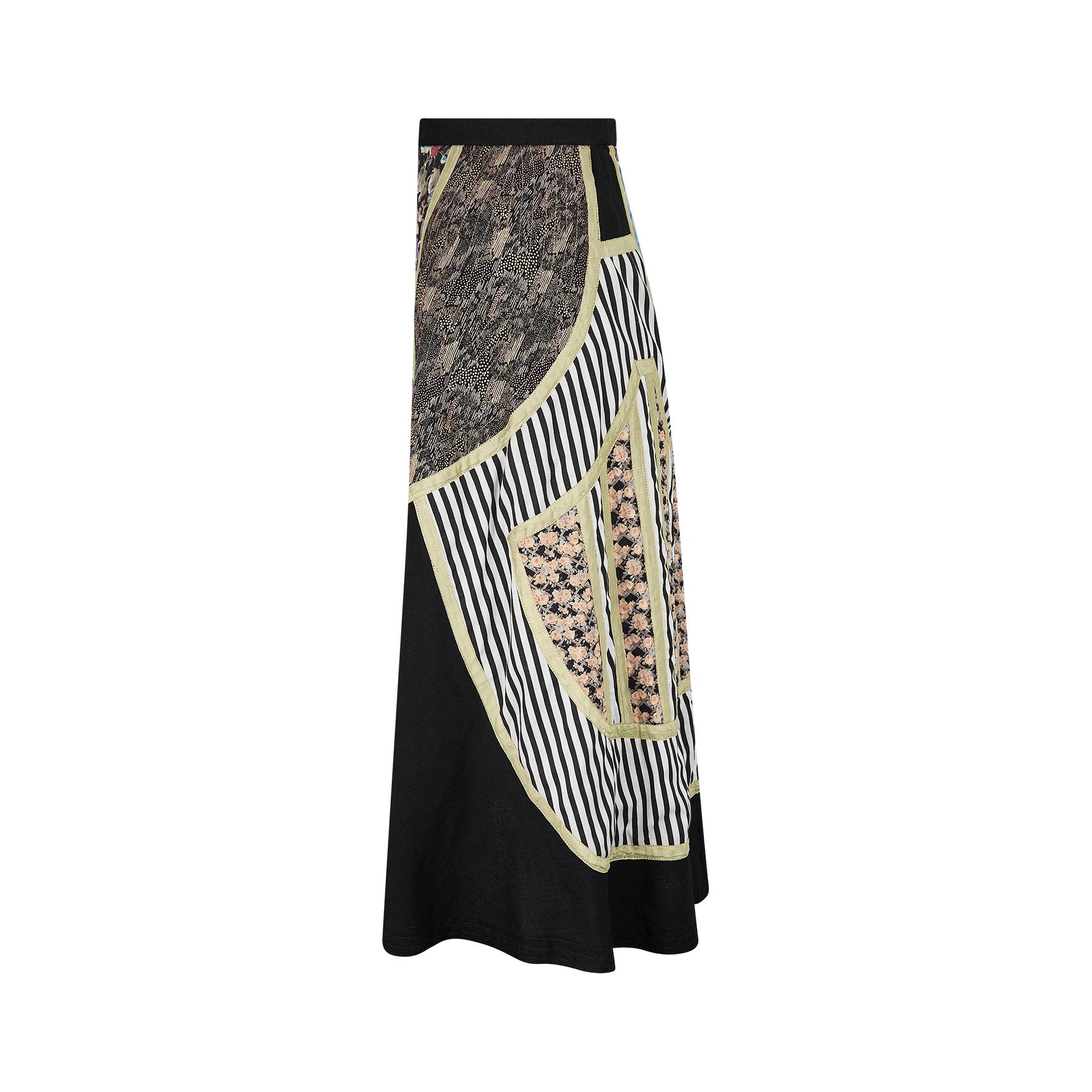 Women's 1970s Koos van den Akker Patchwork Black Linen Skirt