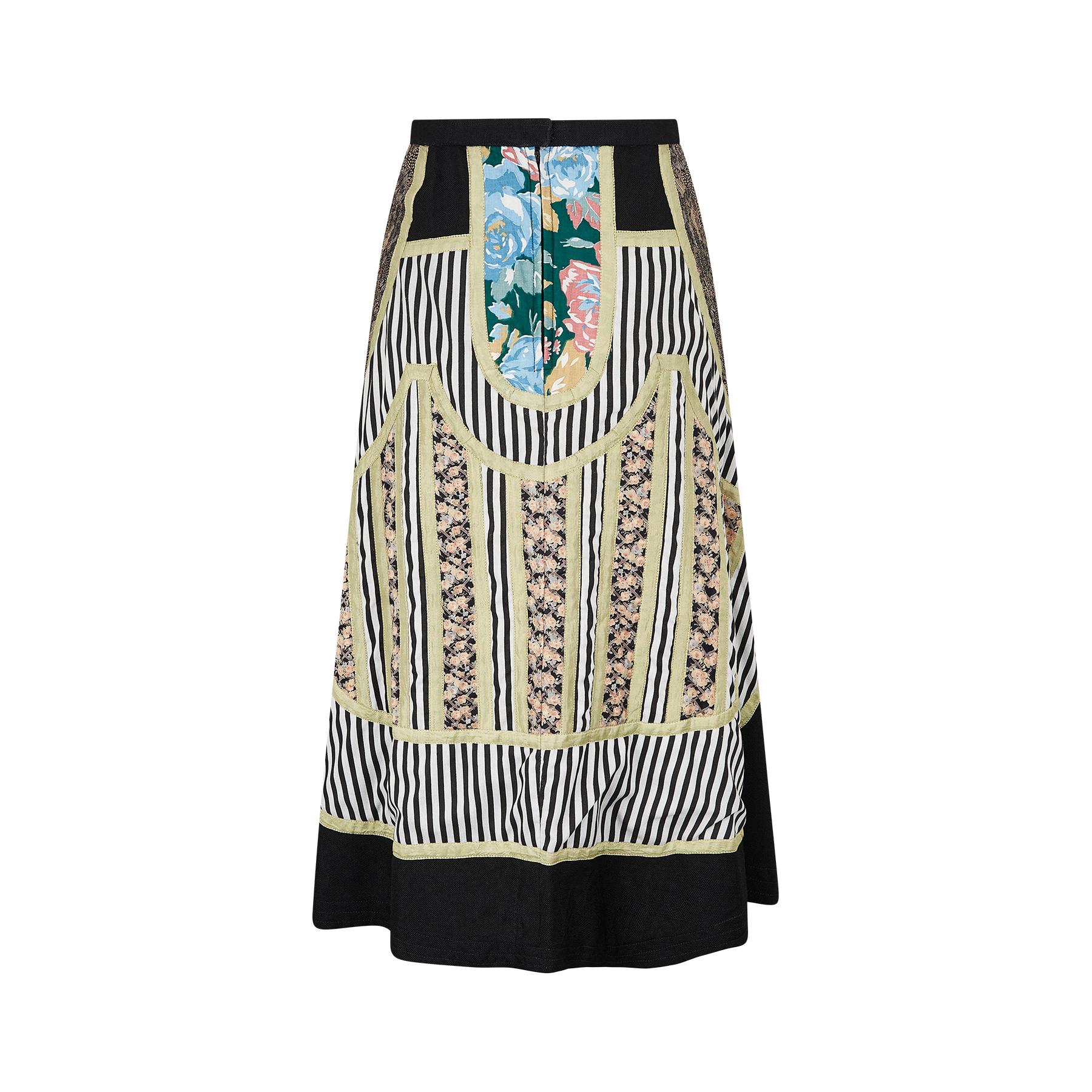 1970s Koos van den Akker Patchwork Black Linen Skirt 1