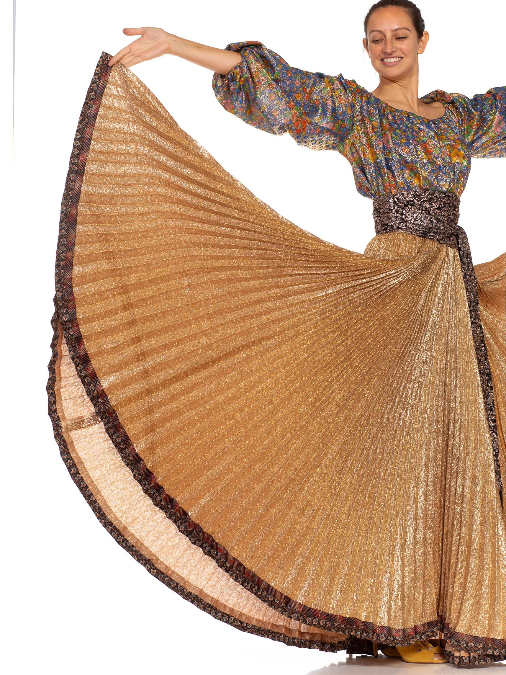 1970S KOOS VAN DEN ALDER Gold Blue & Silver Silk Lamé 3-Piece Ensemble For Sale 2