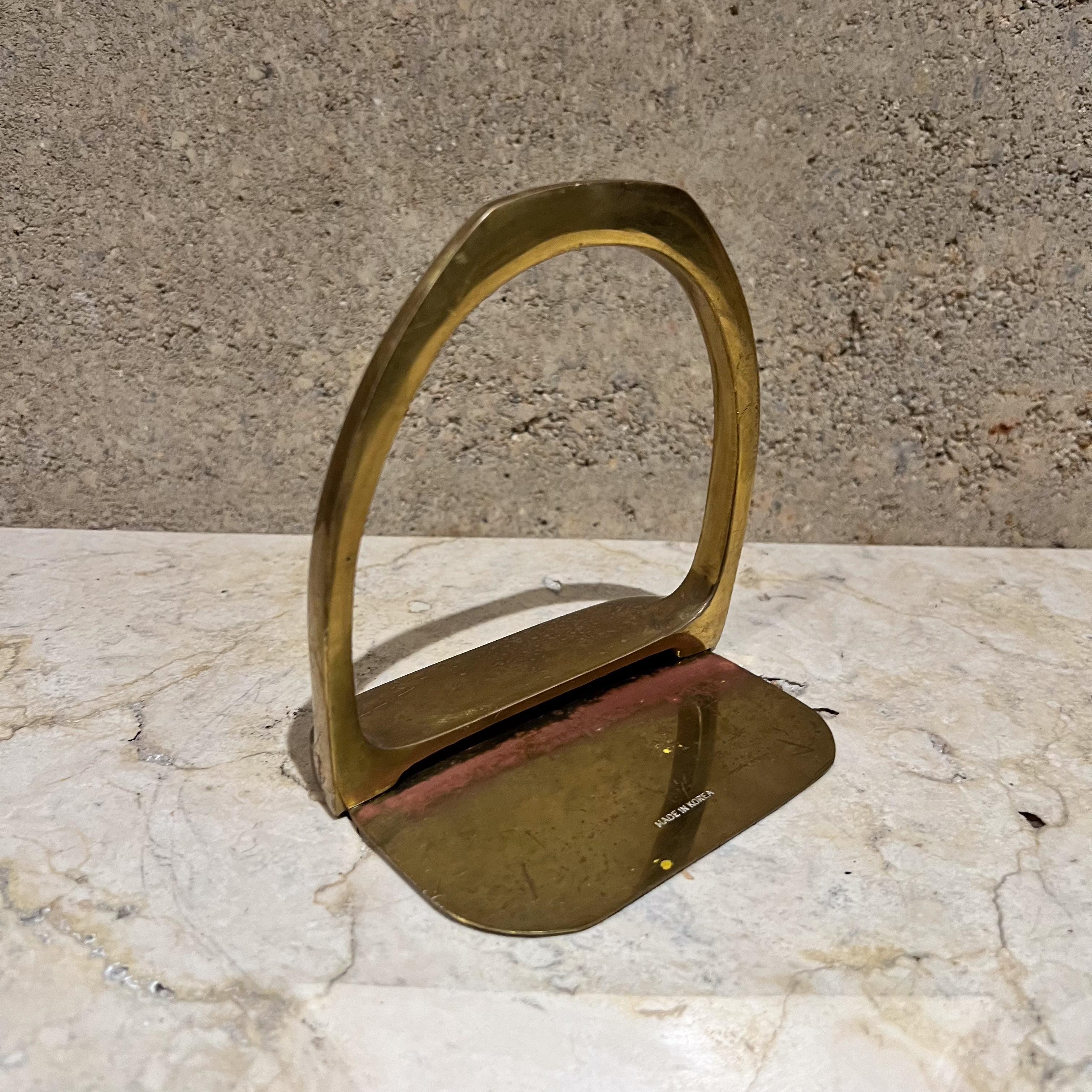 Mid-Century Modern 1970s Korean Brass Bookend Sculptural Stirrup For Sale