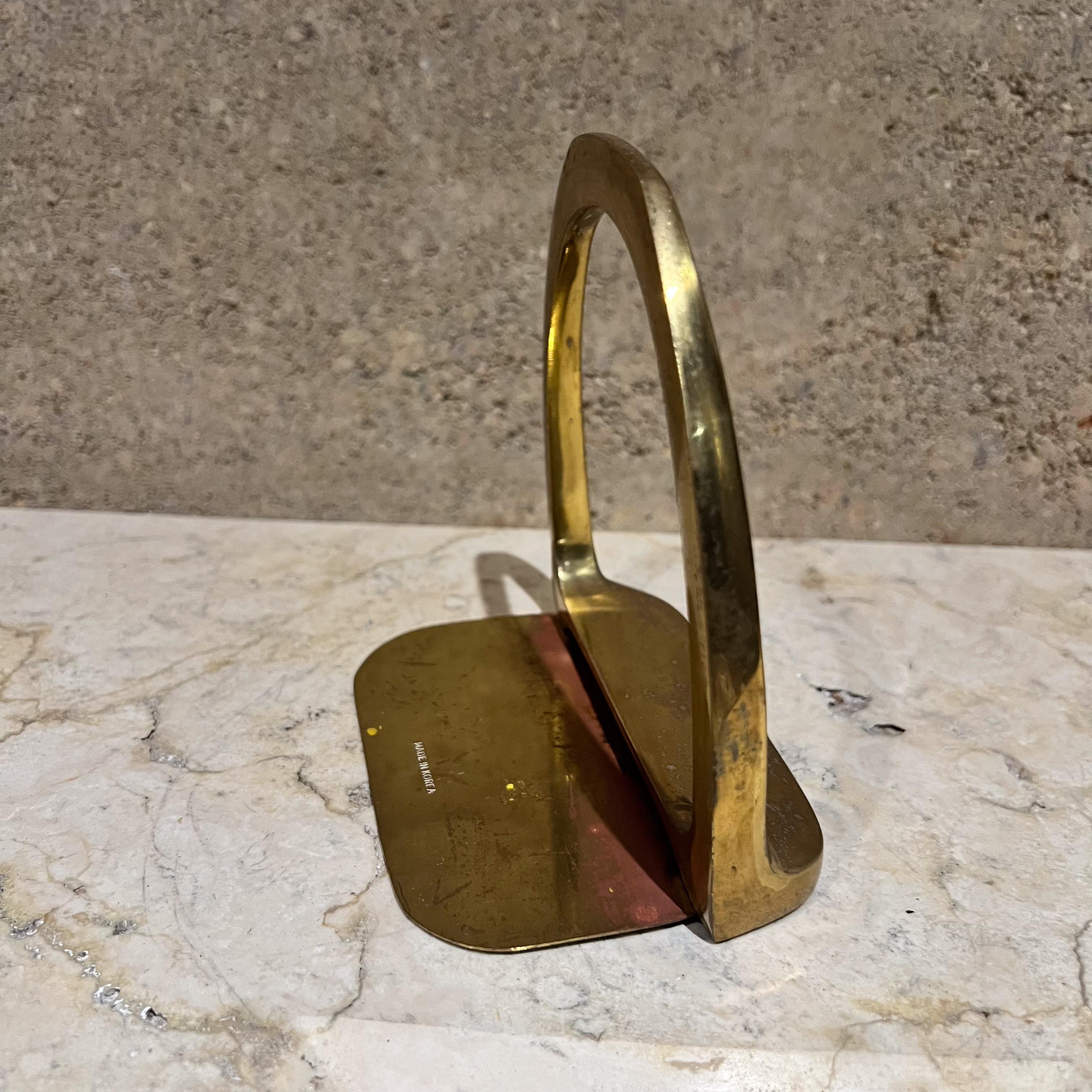 1970s Korean Brass Bookend Sculptural Stirrup In Good Condition For Sale In Chula Vista, CA