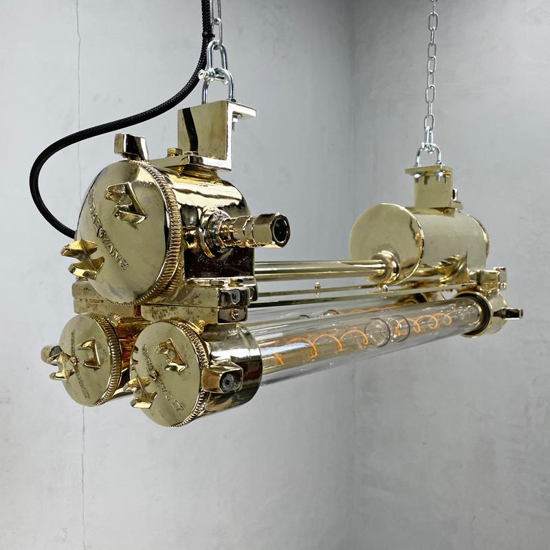 1970s Korean Industrial Brass Edison LED Flameproof Tube Light - Ceiling Lamp For Sale 4