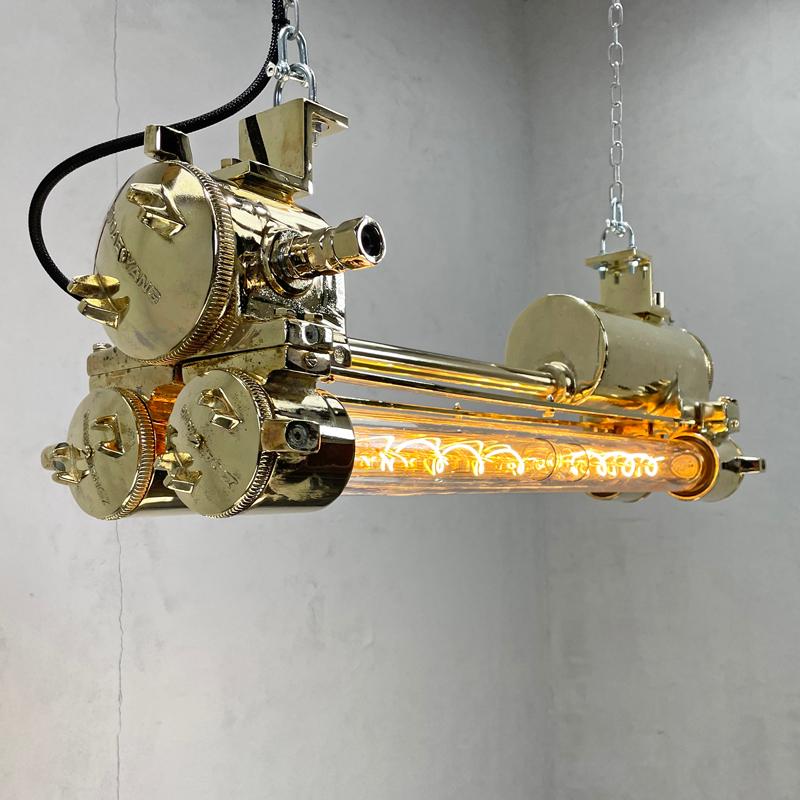 1970s Korean Industrial Brass Edison LED Flameproof Tube Light - Ceiling Lamp  For Sale 9