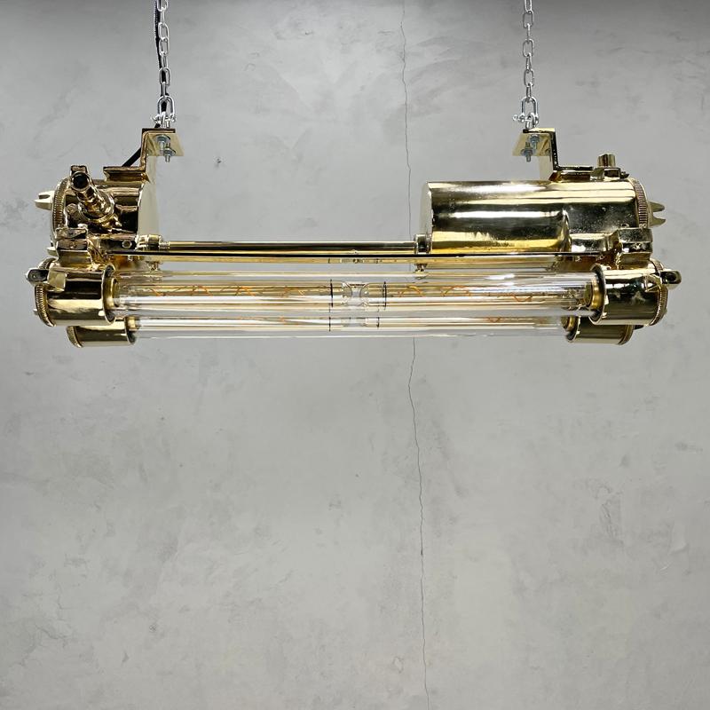 Machine-Made 1970s Korean Industrial Brass Edison LED Flameproof Tube Light - Ceiling Lamp  For Sale