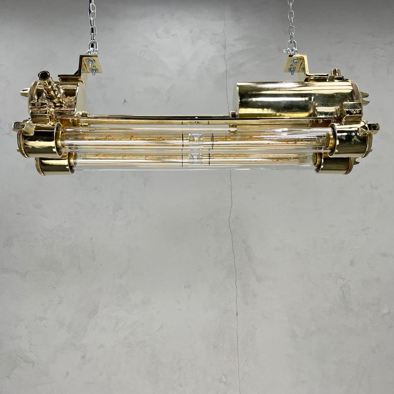 1970s Korean Industrial Brass Edison LED Flameproof Tube Light - Ceiling Lamp  In Good Condition For Sale In Leicester, Leicestershire