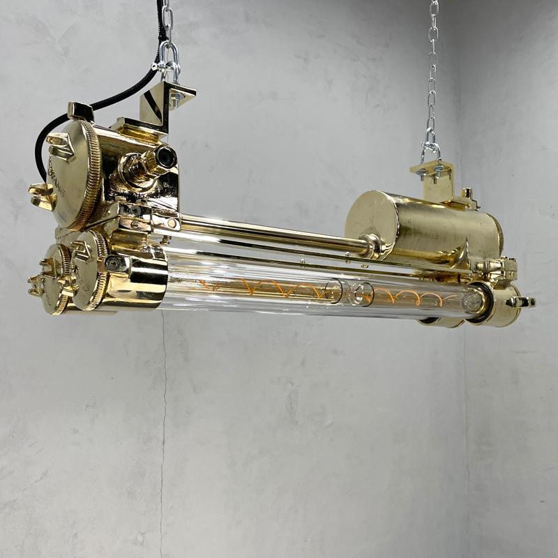Late 20th Century 1970s Korean Industrial Brass Edison LED Flameproof Tube Light - Ceiling Lamp  For Sale