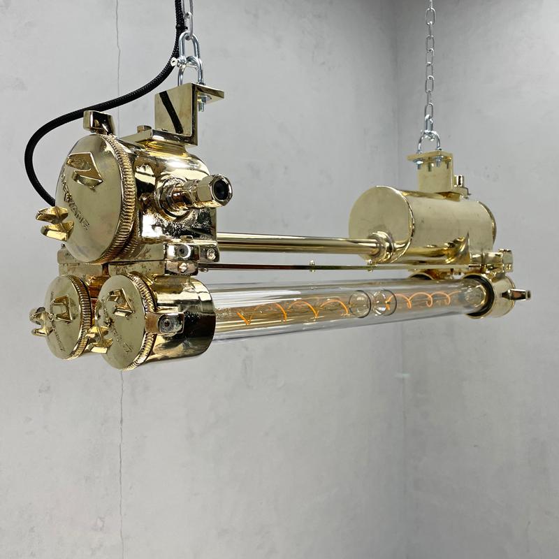 1970s Korean Industrial Brass Edison LED Flameproof Tube Light - Ceiling Lamp  For Sale 1