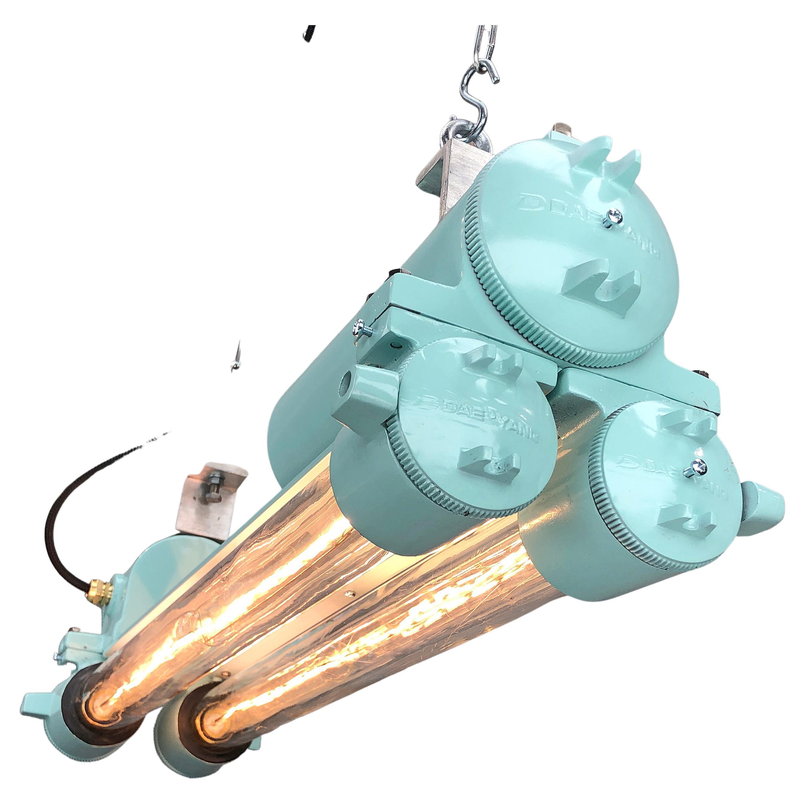 1970s Korean Industrial Cast Aluminum Edison LED Flameproof Strip Light Duck Egg