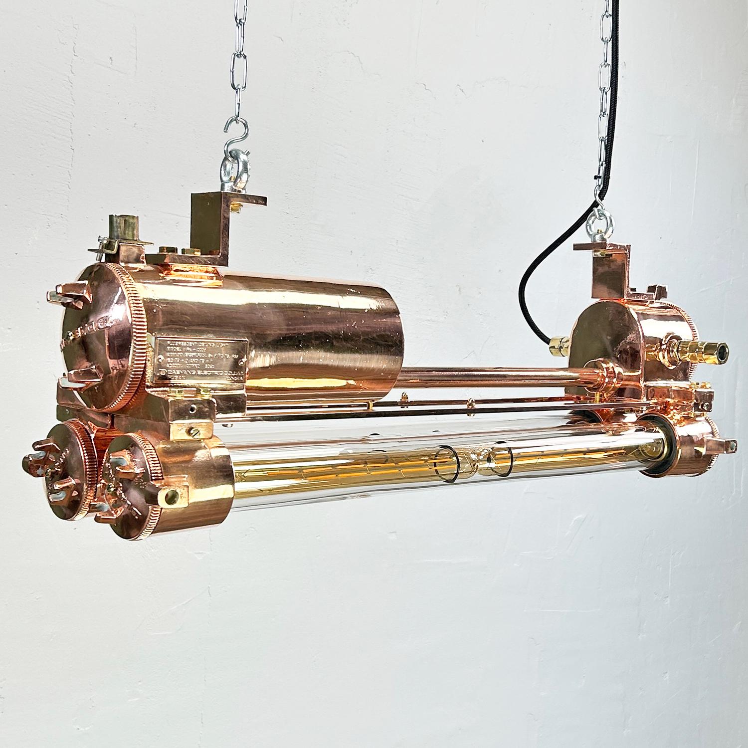1970s Korean Industrial Copper Edison LED Flameproof Tube Light In Good Condition For Sale In Leicester, Leicestershire