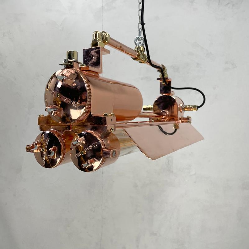 1970s Korean Industrial Copper Edison LED Flameproof Tube Light with Shades For Sale 8