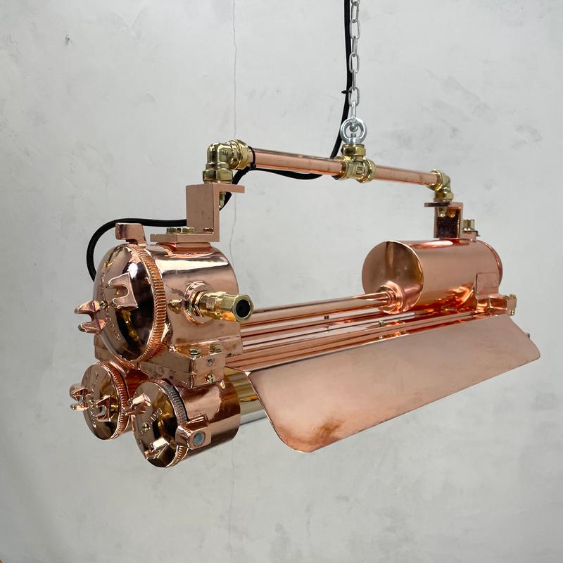 1970s Korean Industrial Copper Edison LED Flameproof Tube Light with Shades For Sale 12