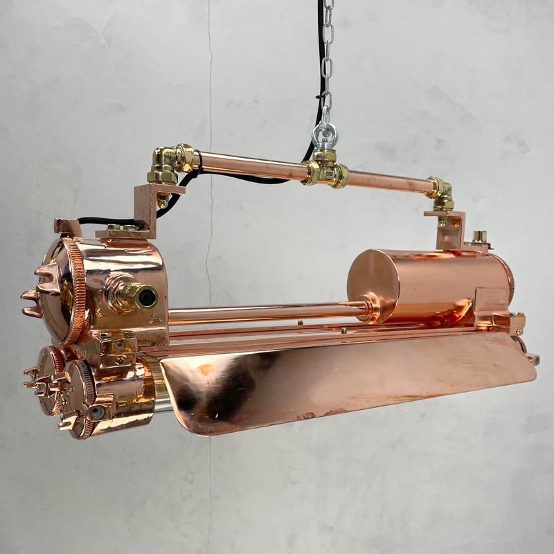 Late 20th Century 1970s Korean Industrial Copper Edison LED Flameproof Tube Light with Shades For Sale