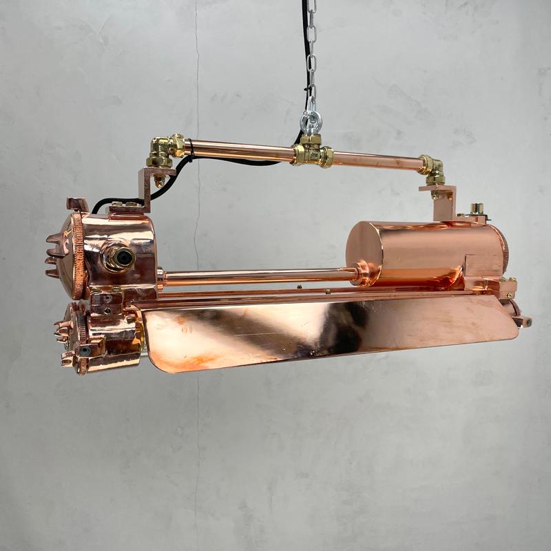 Brass 1970s Korean Industrial Copper Edison LED Flameproof Tube Light with Shades For Sale