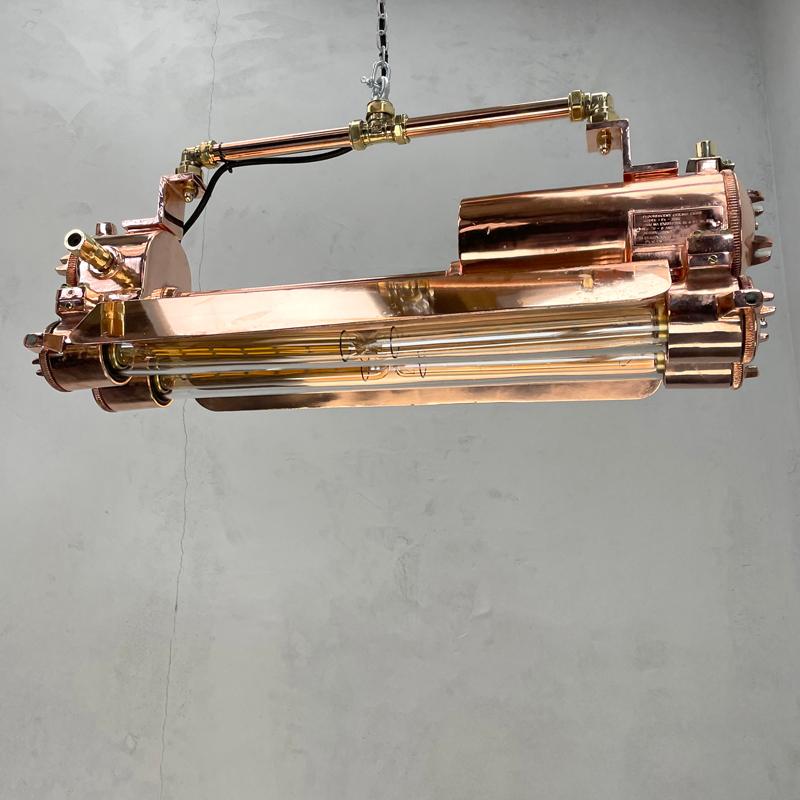 1970s Korean Industrial Copper Edison LED Flameproof Tube Light with Shades For Sale 1