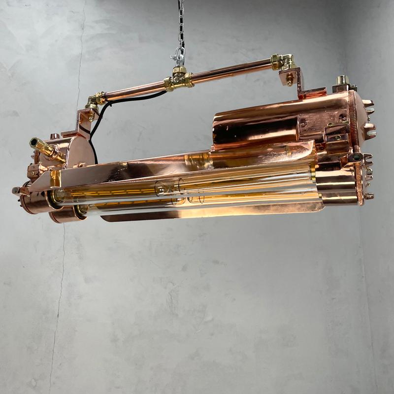 1970s Korean Industrial Copper Edison LED Flameproof Tube Light with Shades For Sale 3