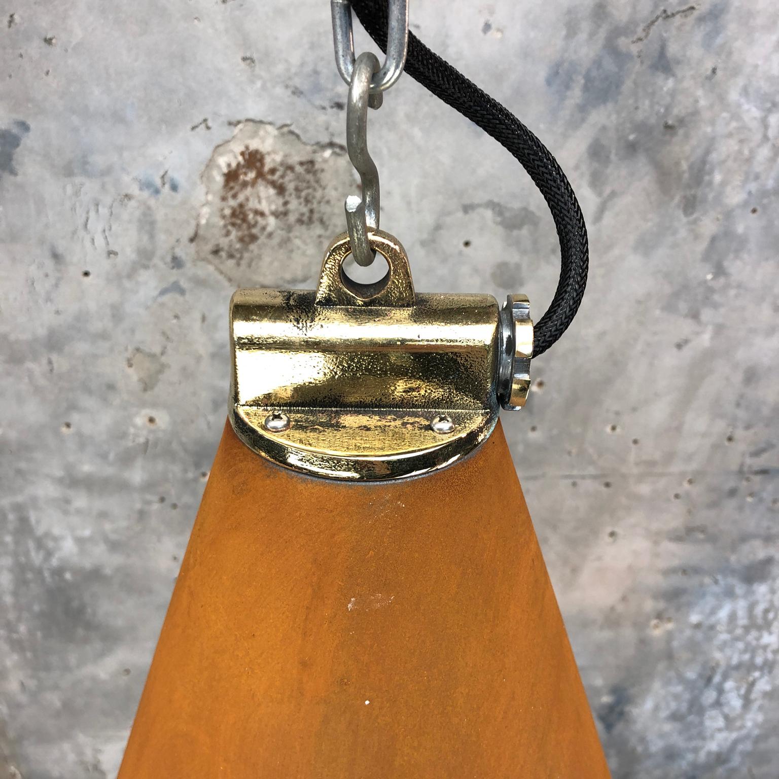 1970s Korean Vintage Industrial Steel Conical Pendant Light with Applied Rust 4