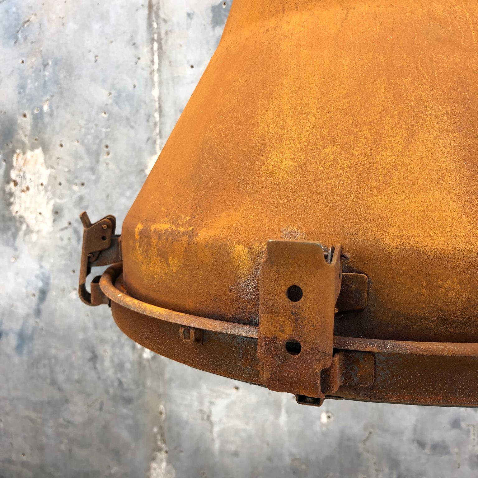 1970s Korean Vintage Industrial Steel Conical Pendant Light with Applied Rust 7