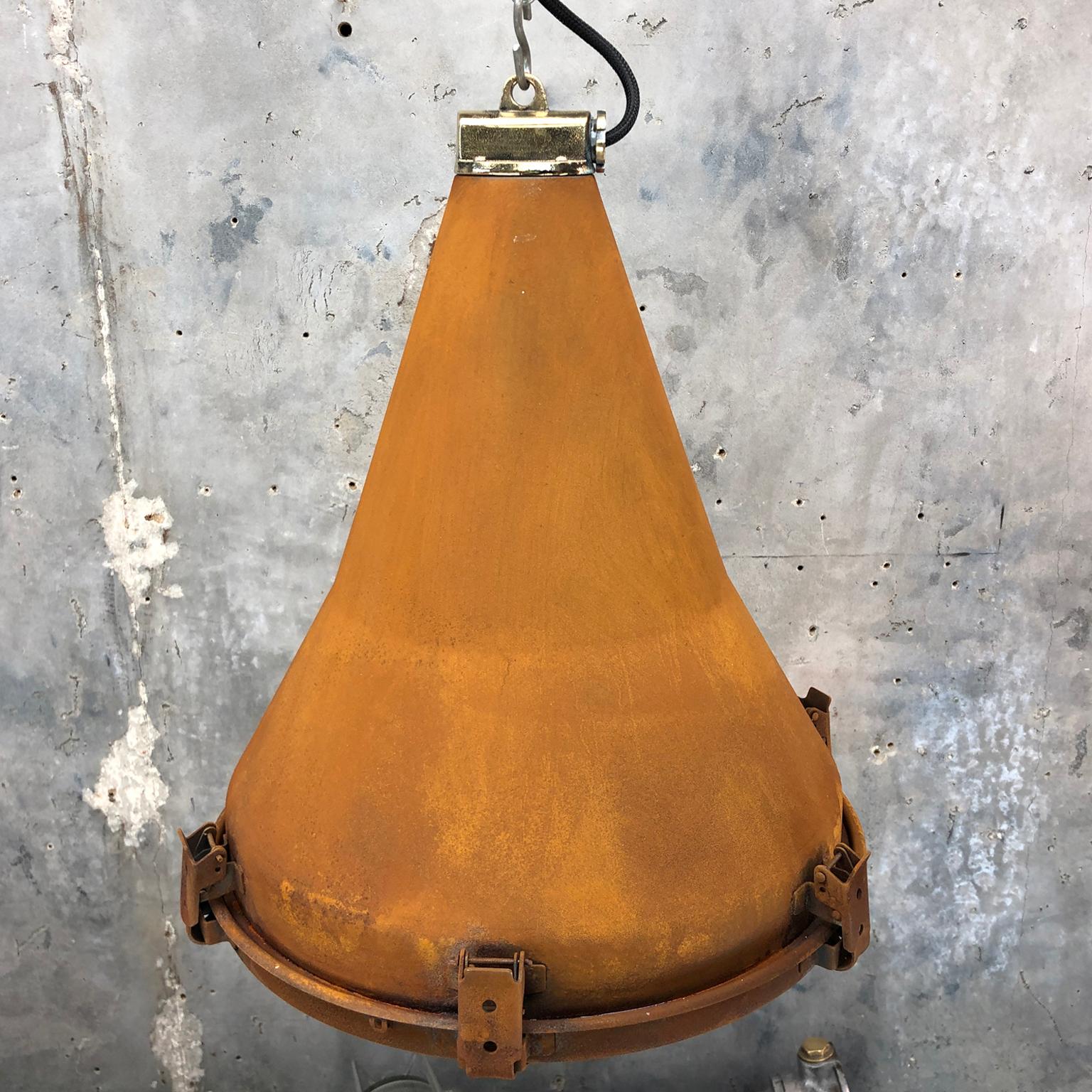 1970s Korean Vintage Industrial Steel Conical Pendant Light with Applied Rust 3