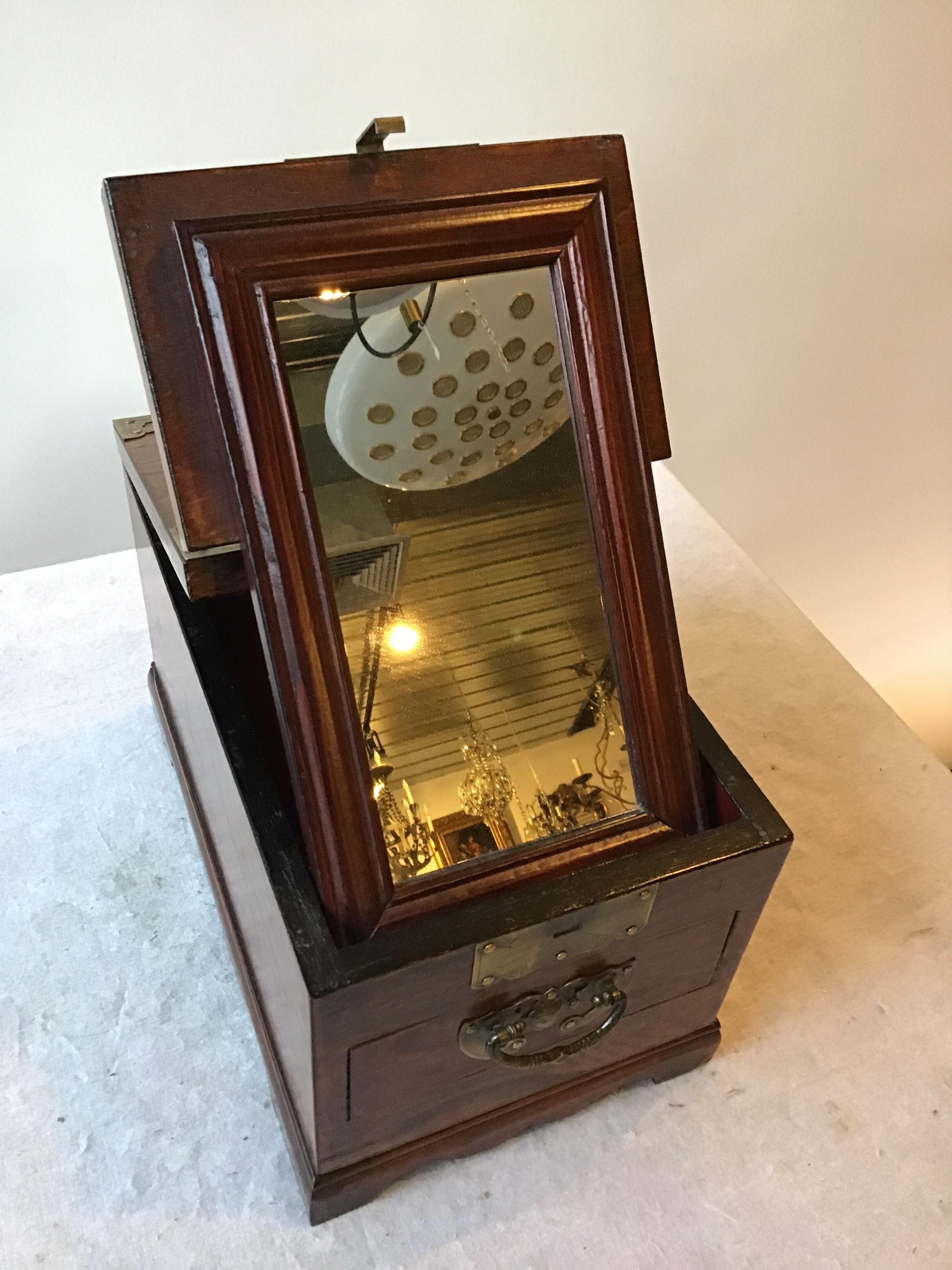 1970s Korean Wood & Brass Mirrored Box For Sale 1