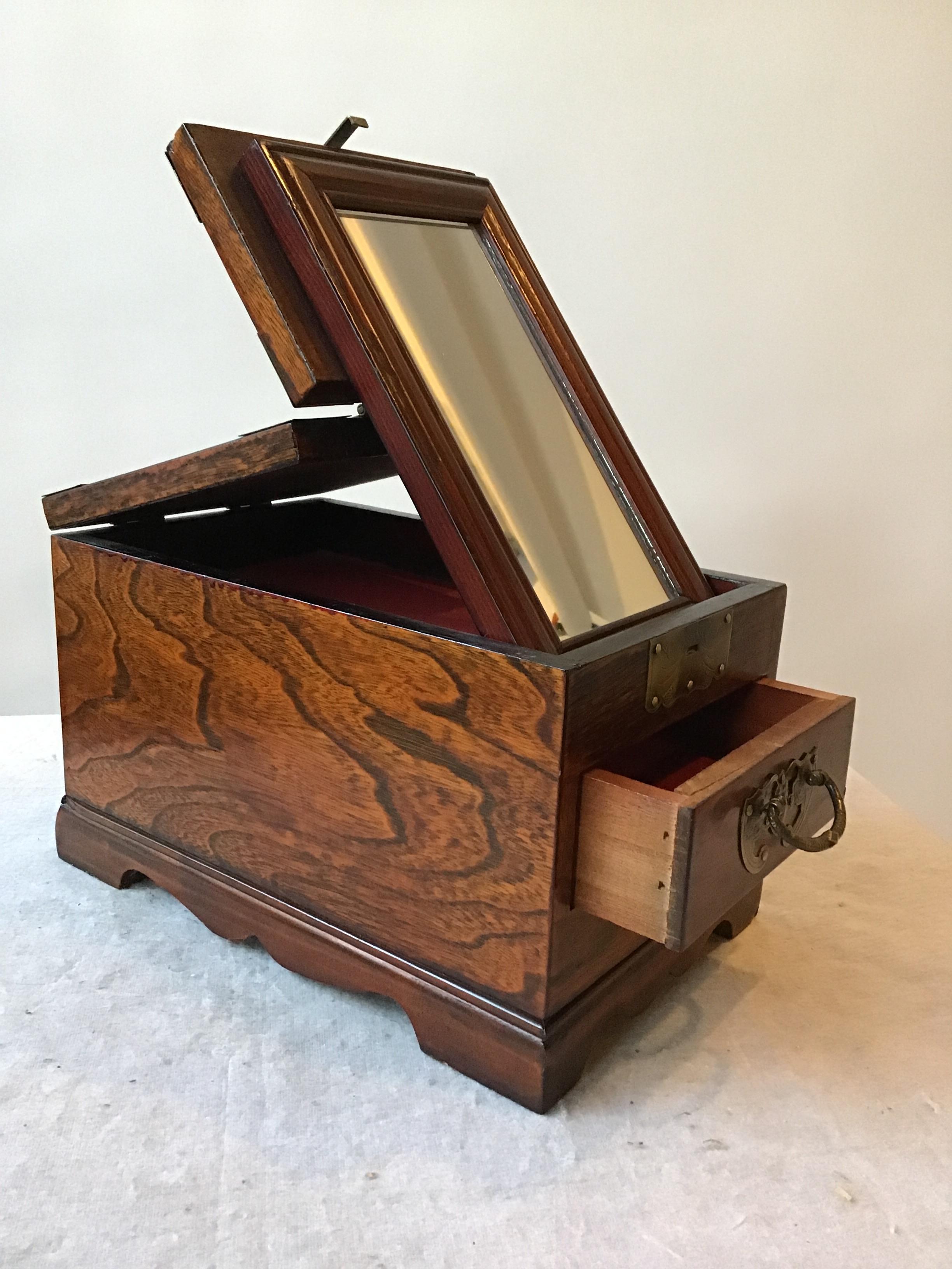 1970s Korean Wood & Brass Mirrored Box For Sale 2
