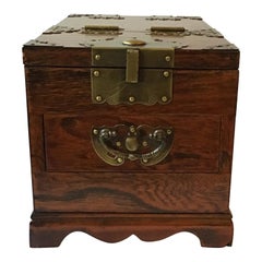 Caja coreana de madera y latón con espejo de los años 70