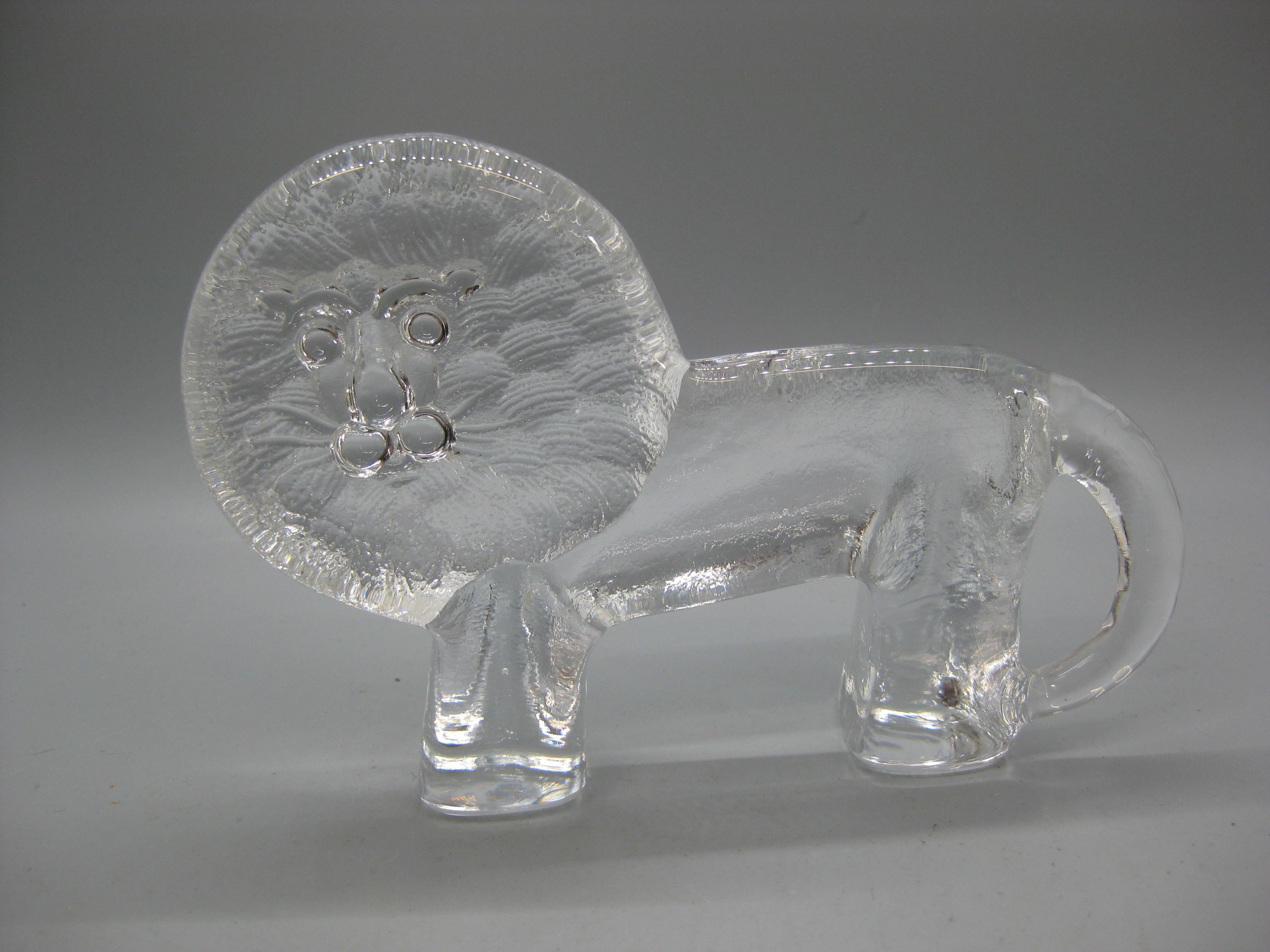Swedish 1970's Kosta Boda Lovely Lion Zoo Art Glass Figure Sculpture by Bertil Vallien For Sale