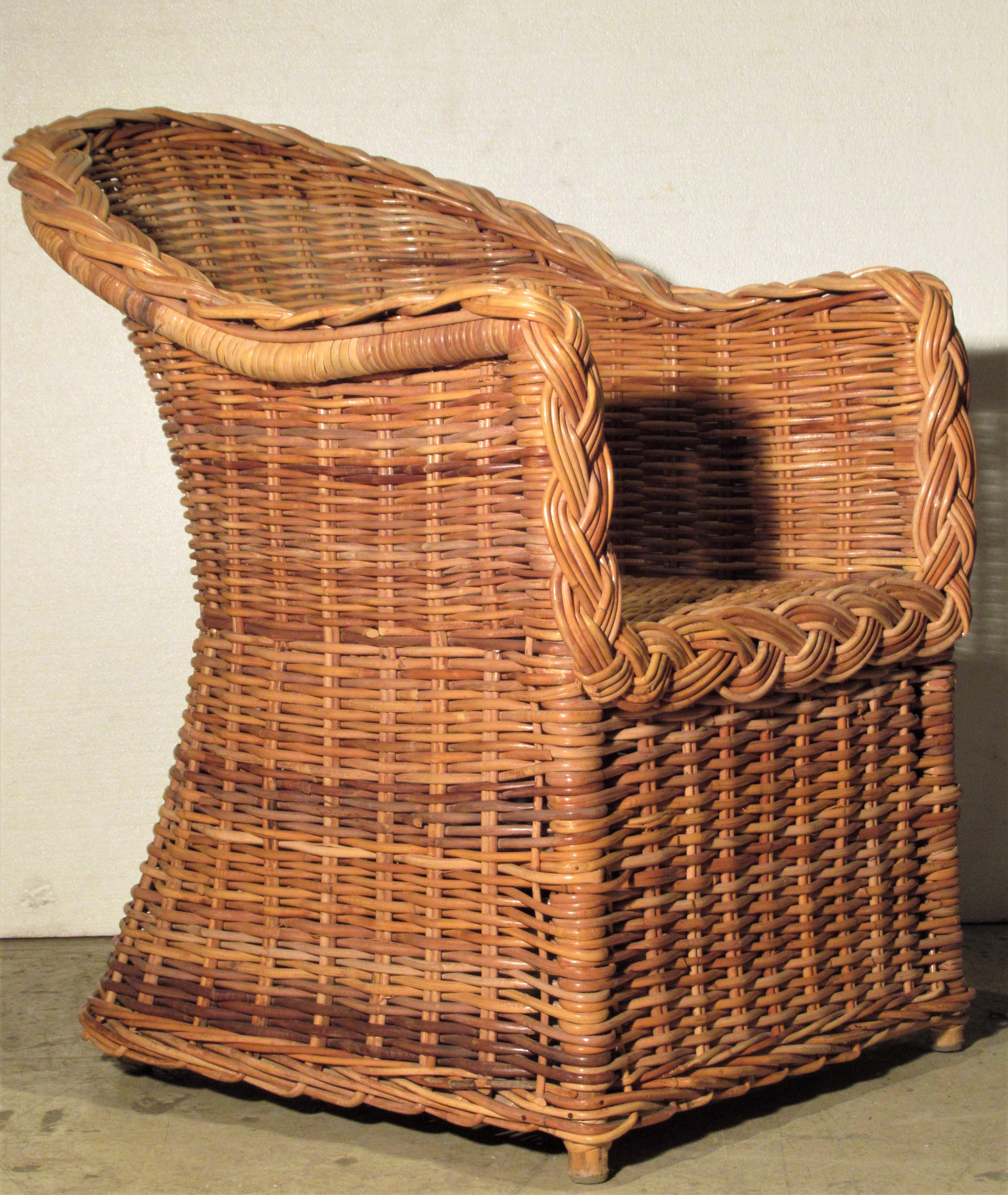 Woven 1970s Kreiss Collection Natural Wicker Lounge Chairs