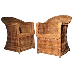 1970s Kreiss Collection Natural Wicker Lounge Chairs