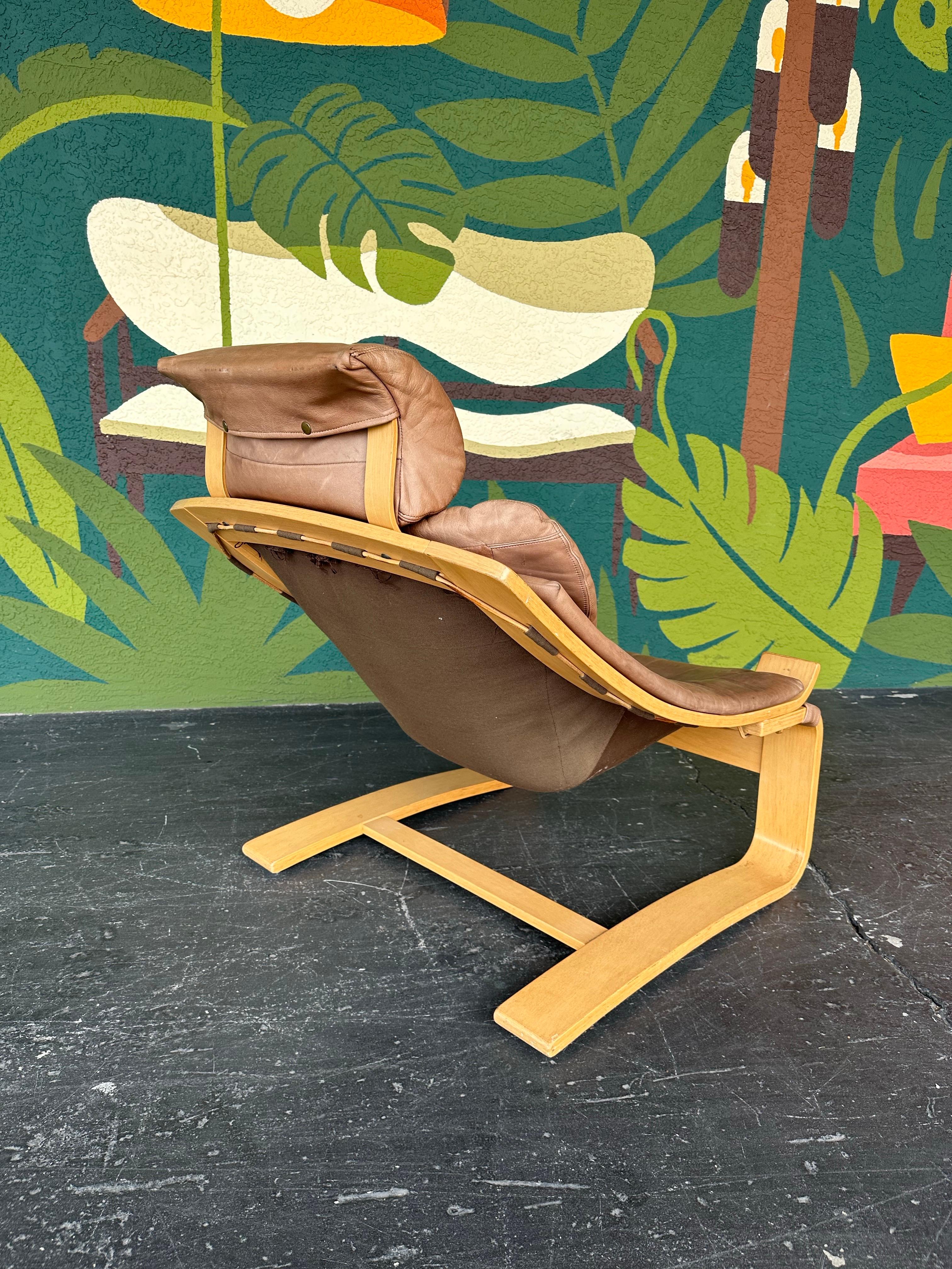 Swedish 1970's Kroken Cantilevered Leather Lounge Chair, Ake Fribytter for Nelo Sweden For Sale