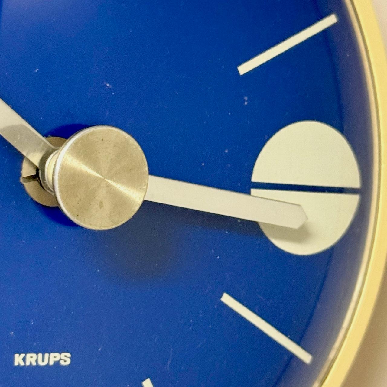 Metal 1970s Krups Space Age Wall Clock Blue Dial Beige Case German Design