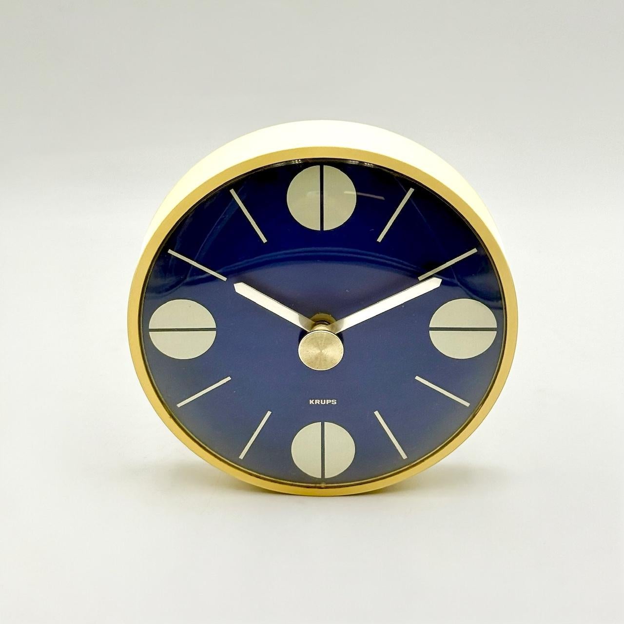 1970s Krups Space Age Wall Clock Blue Dial Beige Case German Design 1