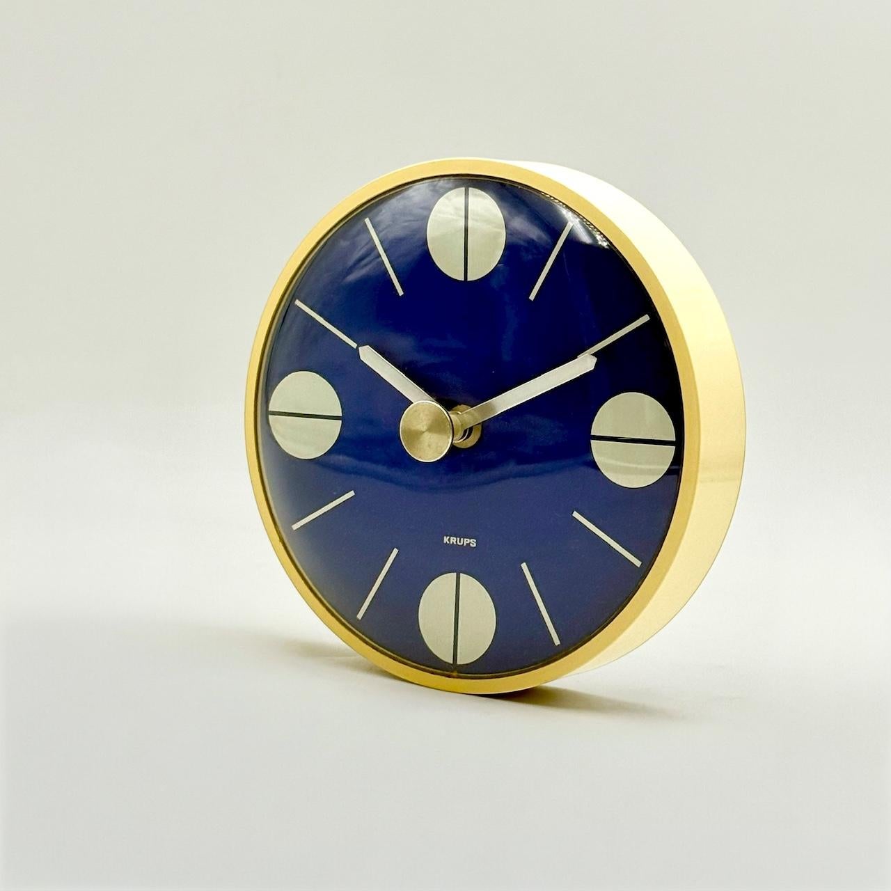 1970s Krups Space Age Wall Clock Blue Dial Beige Case German Design 2