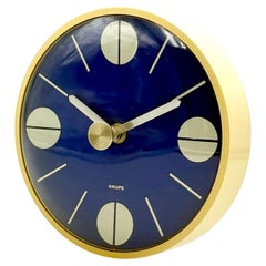 1970er Krups Space Age Wanduhr Blaues Zifferblatt Beige Gehäuse Deutsches Design