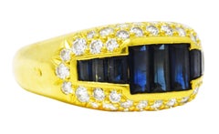 1970's Kurt Wayne 2.75 Carats Sapphire Diamond 18 Karat Yellow Gold Band Ring