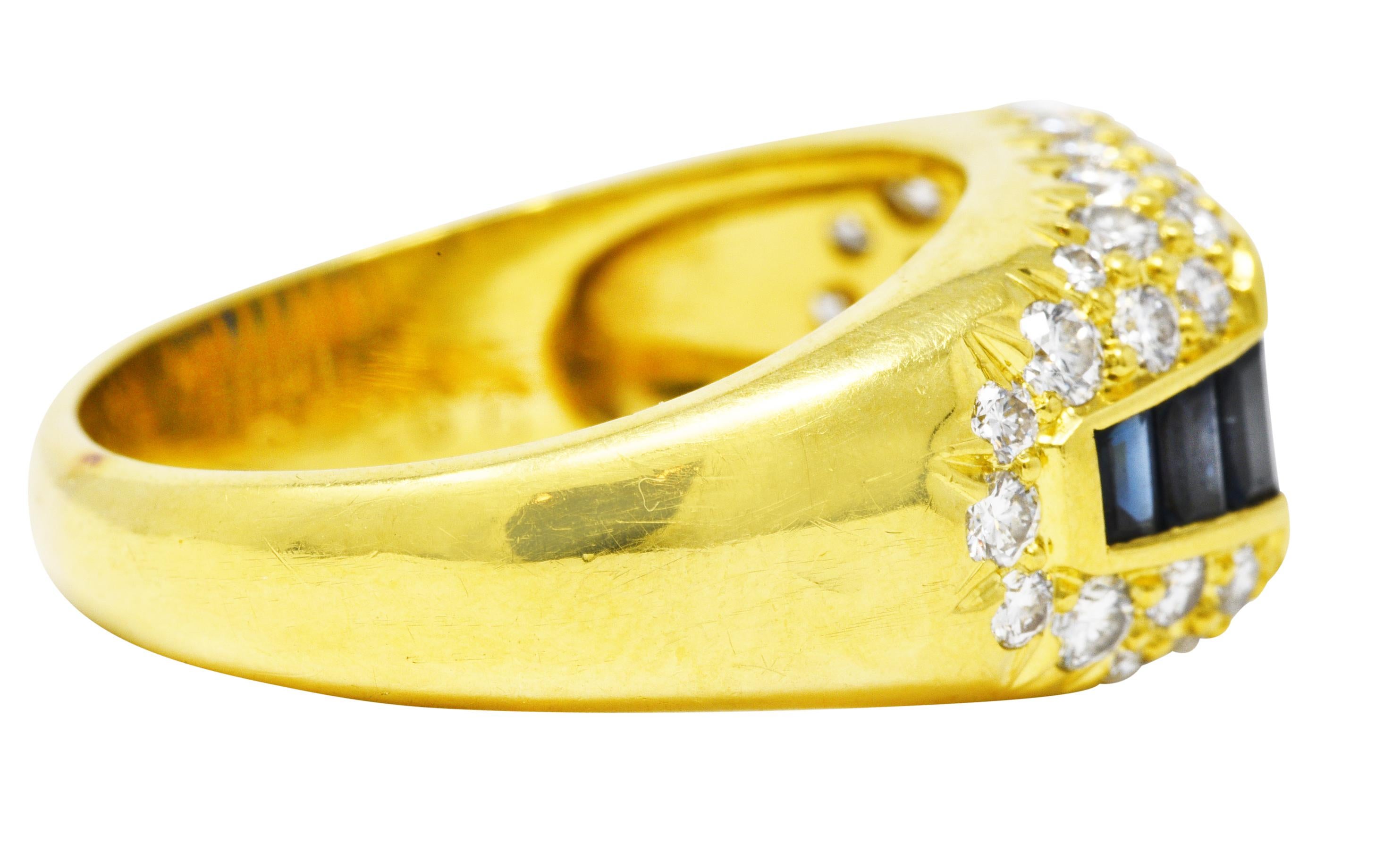 Contemporary 1970's Kurt Wayne 2.75 Carats Sapphire Diamond 18 Karat Yellow Gold Band Ring