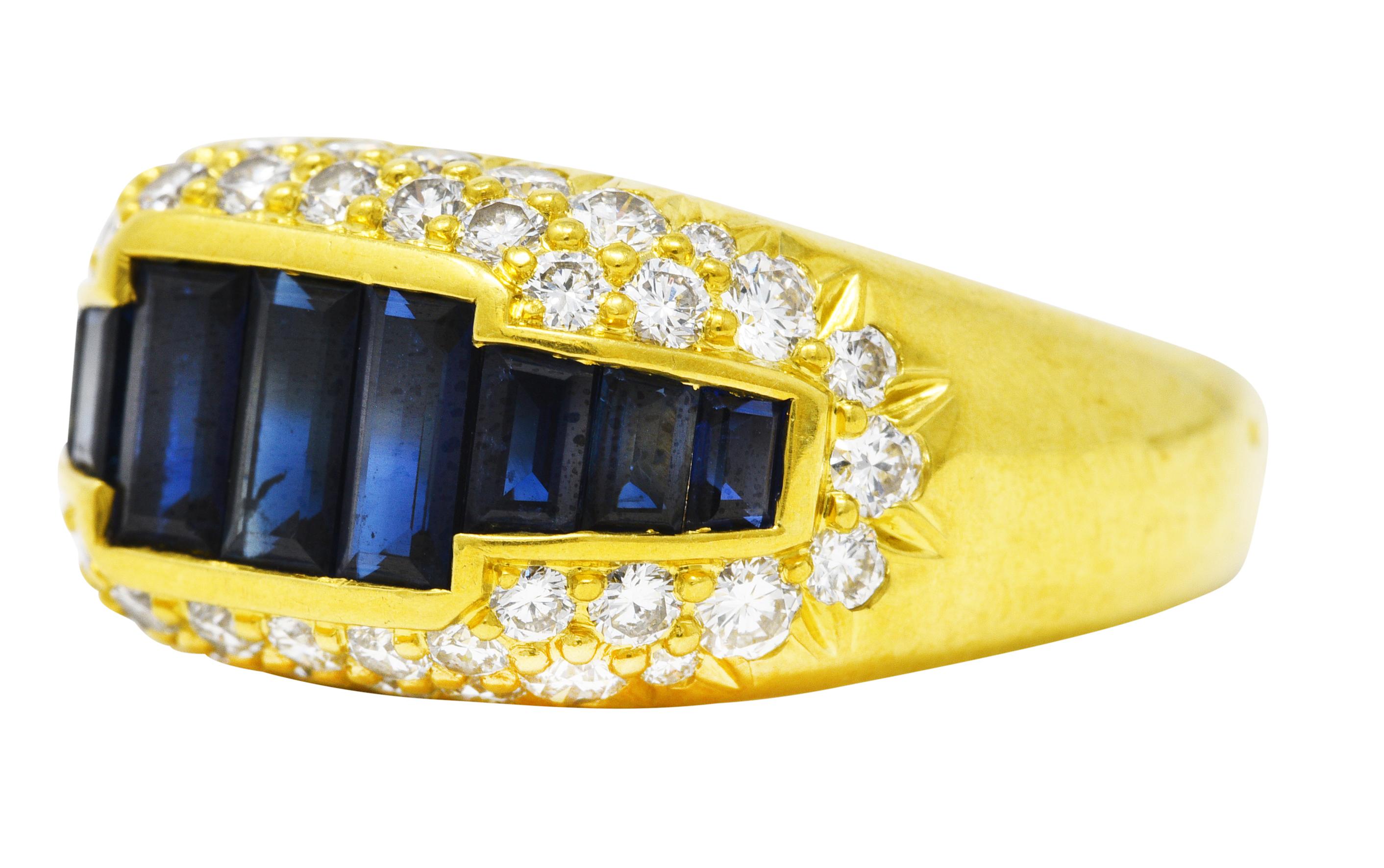 Women's or Men's 1970's Kurt Wayne 2.75 Carats Sapphire Diamond 18 Karat Yellow Gold Band Ring