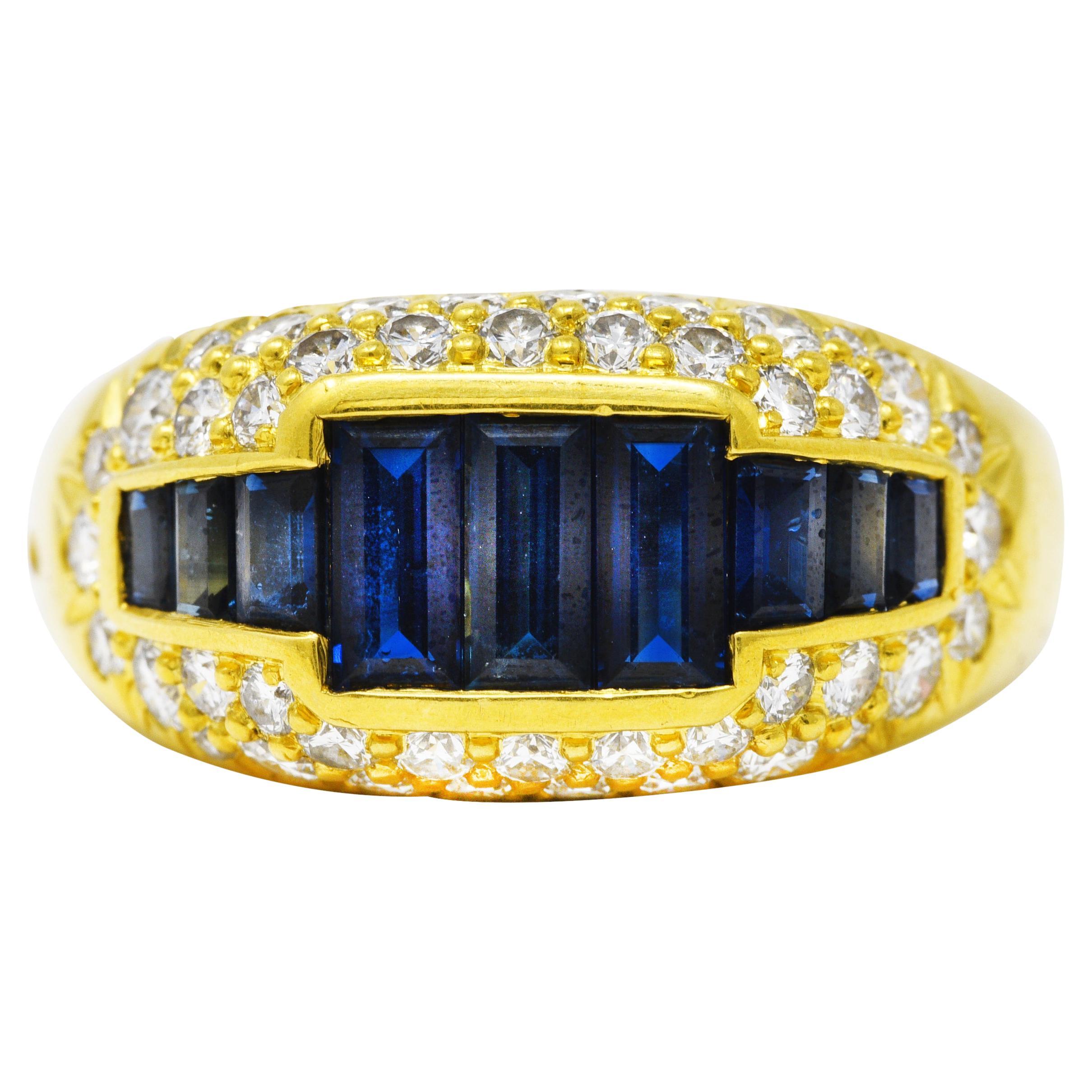 1970's Kurt Wayne 2.75 Carats Sapphire Diamond 18 Karat Yellow Gold Band Ring