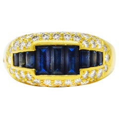 1970's Kurt Wayne 2.75 Carats Sapphire Diamond 18 Karat Yellow Gold Band Ring