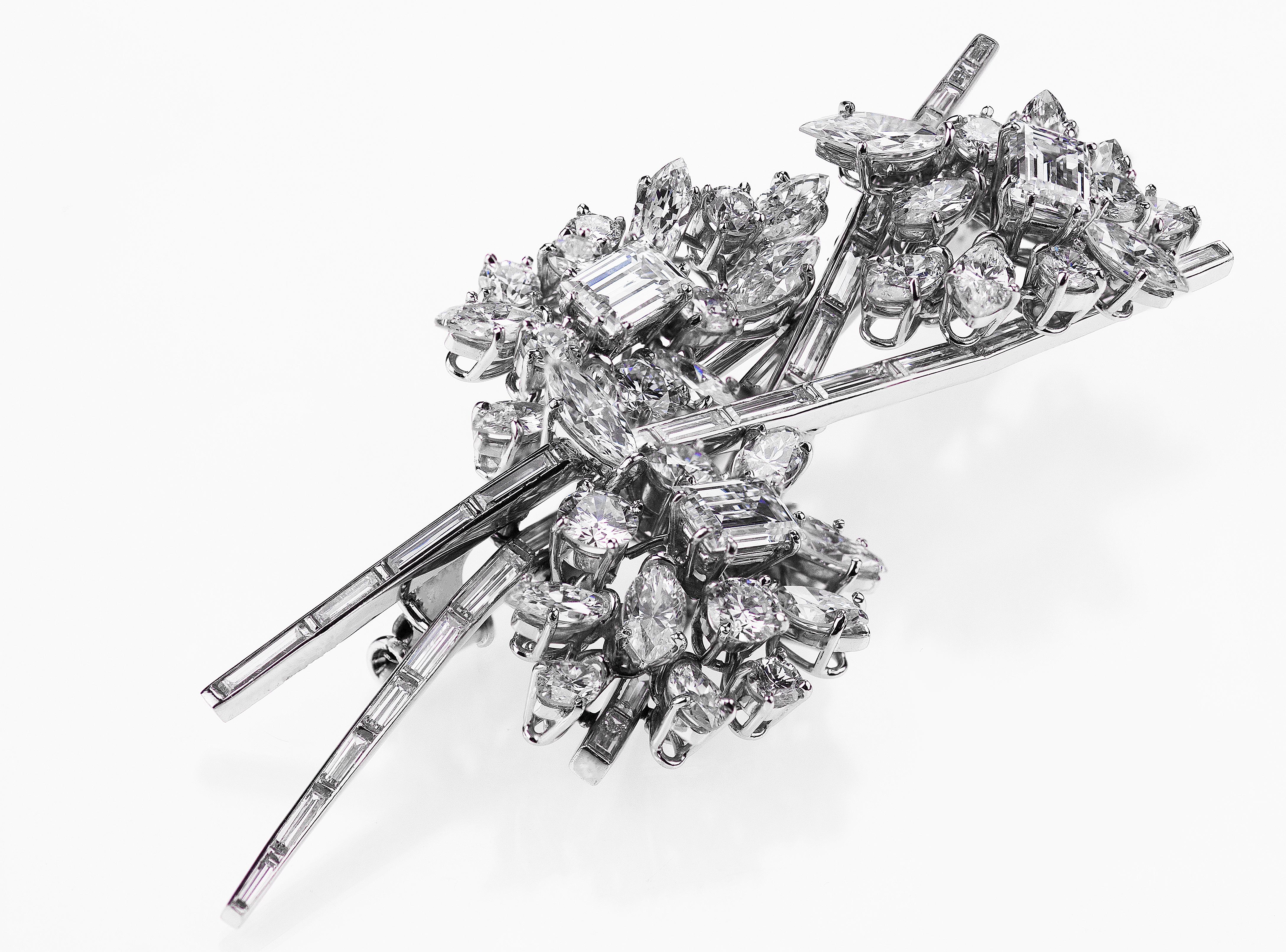 1970s Kutchinsky London Diamond Spray Brooch in Platinum (Rundschliff)