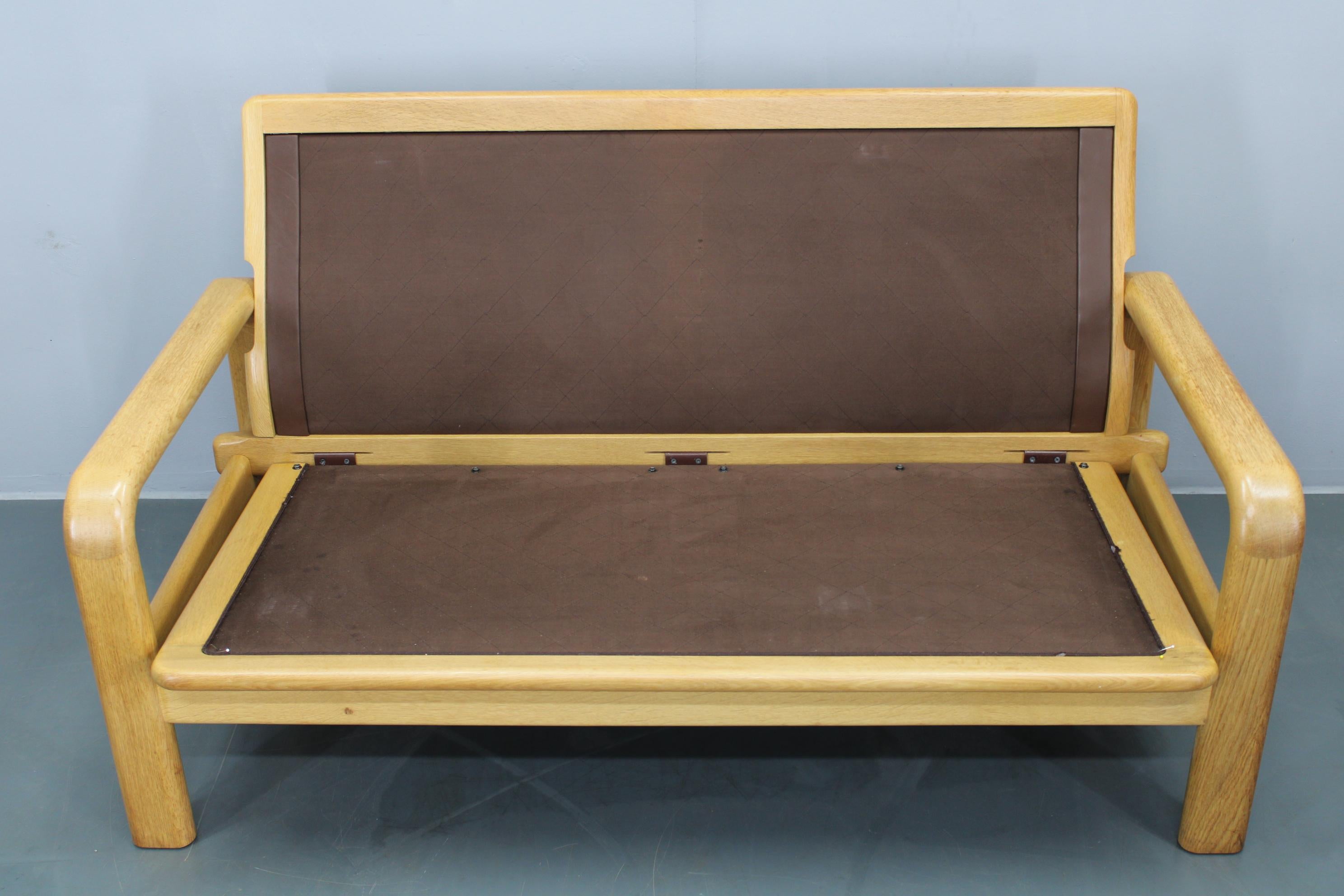 1970s L. Olsen & Søn Oak and Leather 2-Seater Sofa, Denmark For Sale 1
