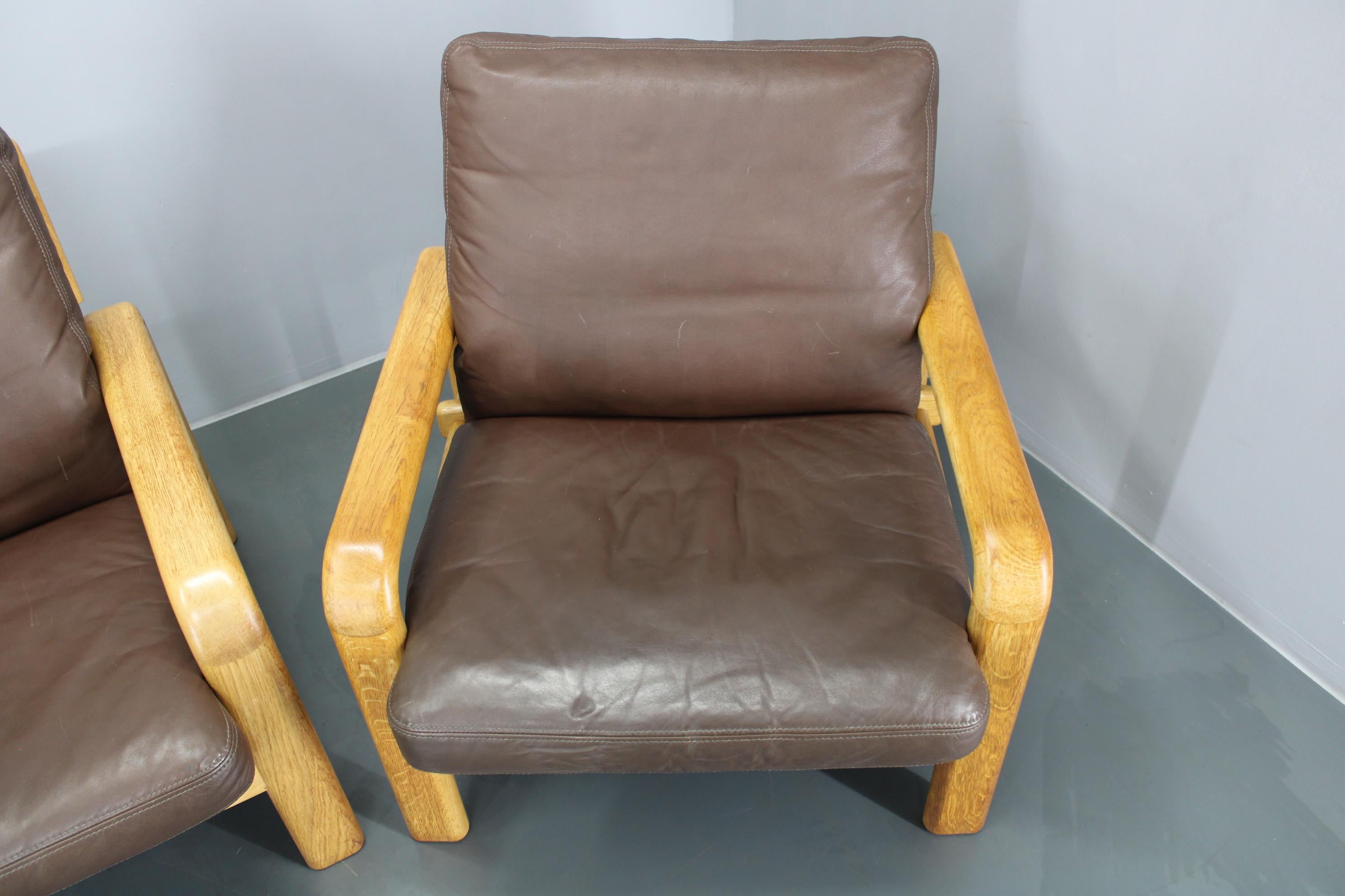 1970s L. Olsen & Søn Oak and Leather Living Room Set, Denmark For Sale 5
