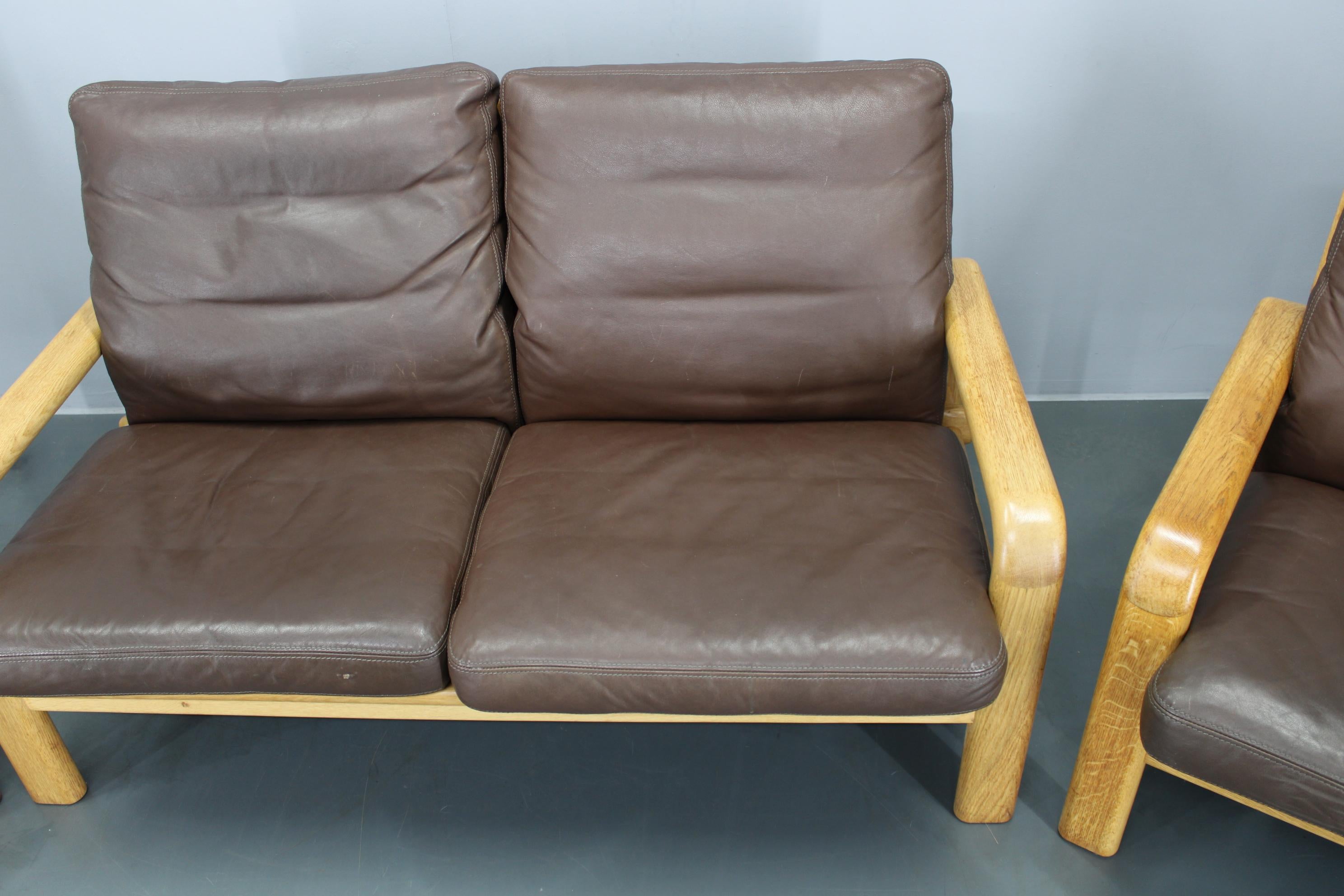 1970s L. Olsen & Søn Oak and Leather Living Room Set, Denmark For Sale 6