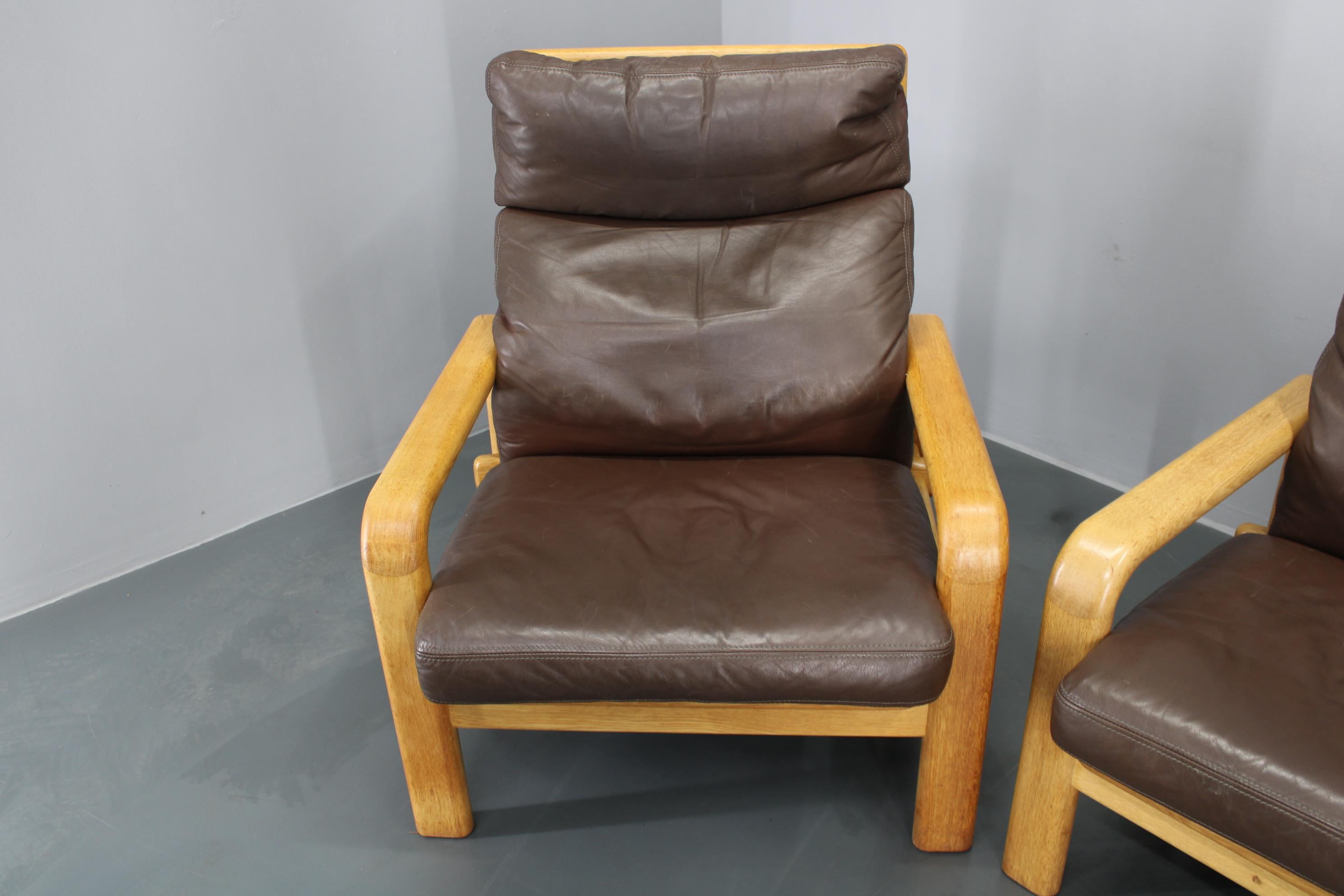 1970s L. Olsen & Søn Oak and Leather Living Room Set, Denmark For Sale 8