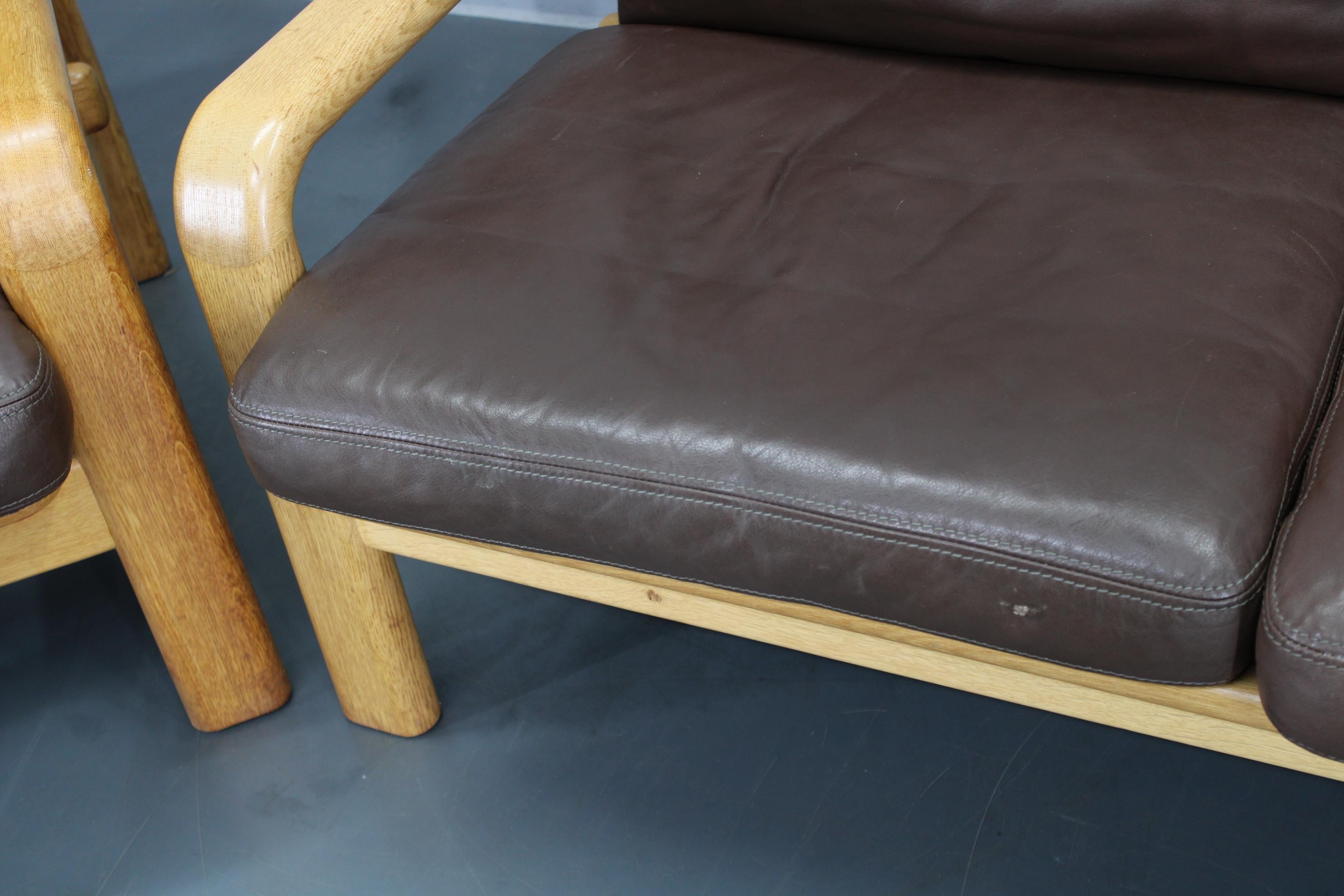1970s L. Olsen & Søn Oak and Leather Living Room Set, Denmark For Sale 9
