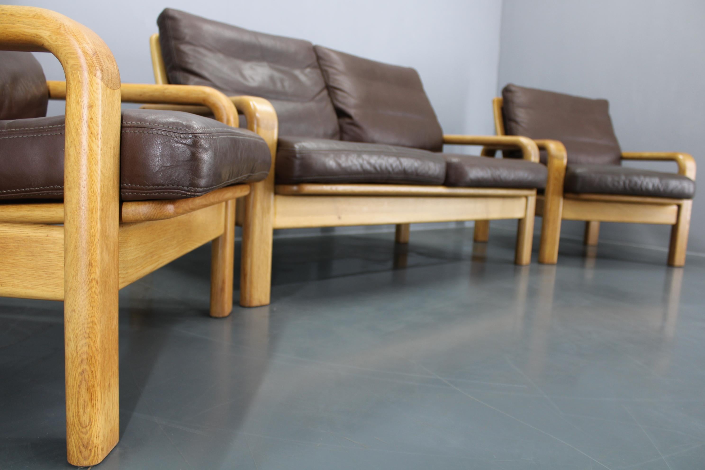 1970s L. Olsen & Søn Oak and Leather Living Room Set, Denmark For Sale 10