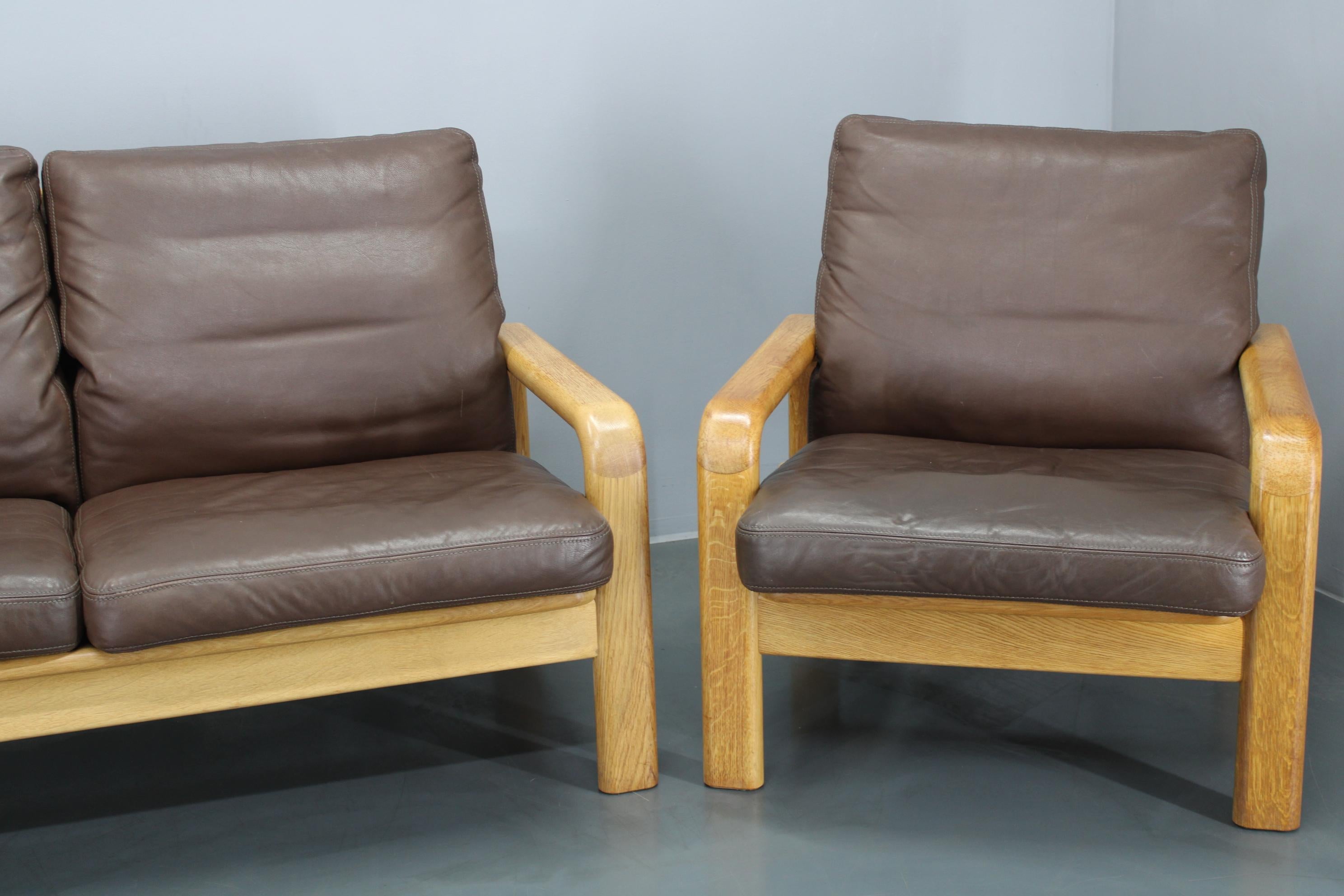 20th Century 1970s L. Olsen & Søn Oak and Leather Living Room Set, Denmark For Sale