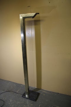 1970s L shaped brass floor lamp with two lights