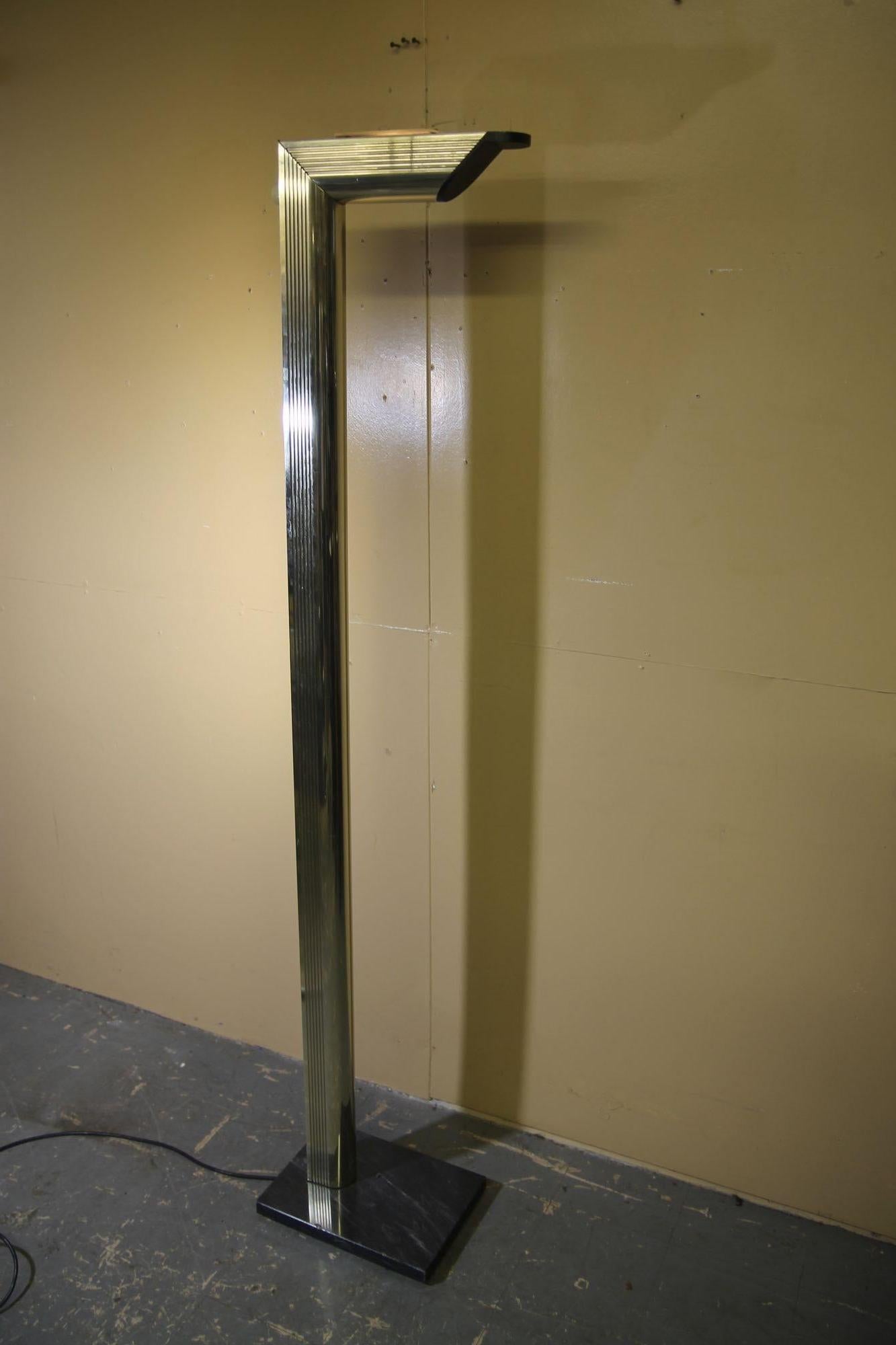 Mid-Century Modern 1970s L shaped brass floor lamp with two lights For Sale