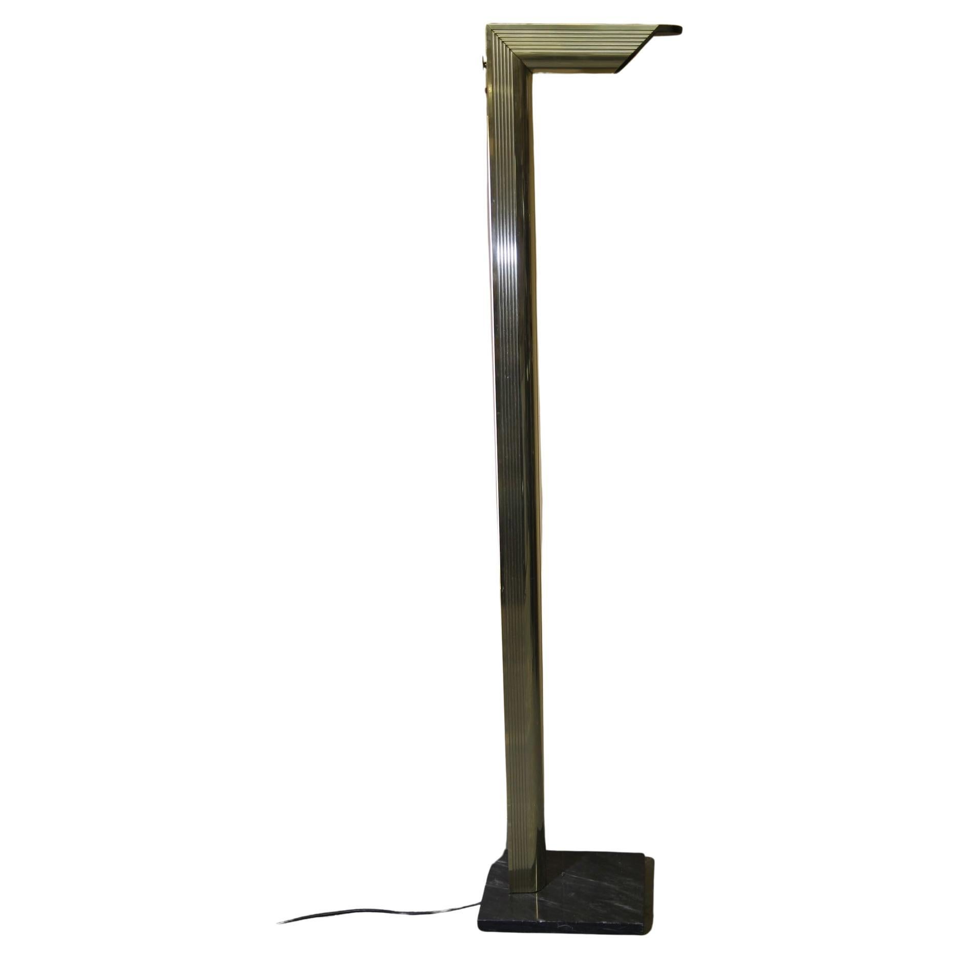 1970s L shaped brass floor lamp with two lights For Sale