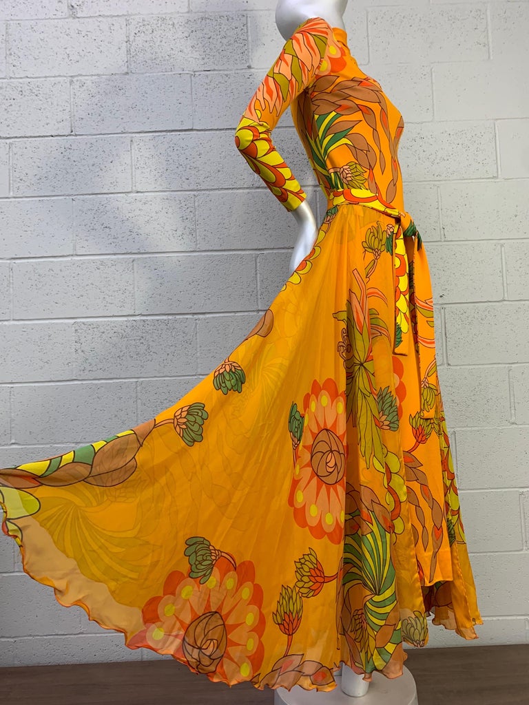 1972 La Mendola Silk Jersey 'Francolino' Print in Green Dress
